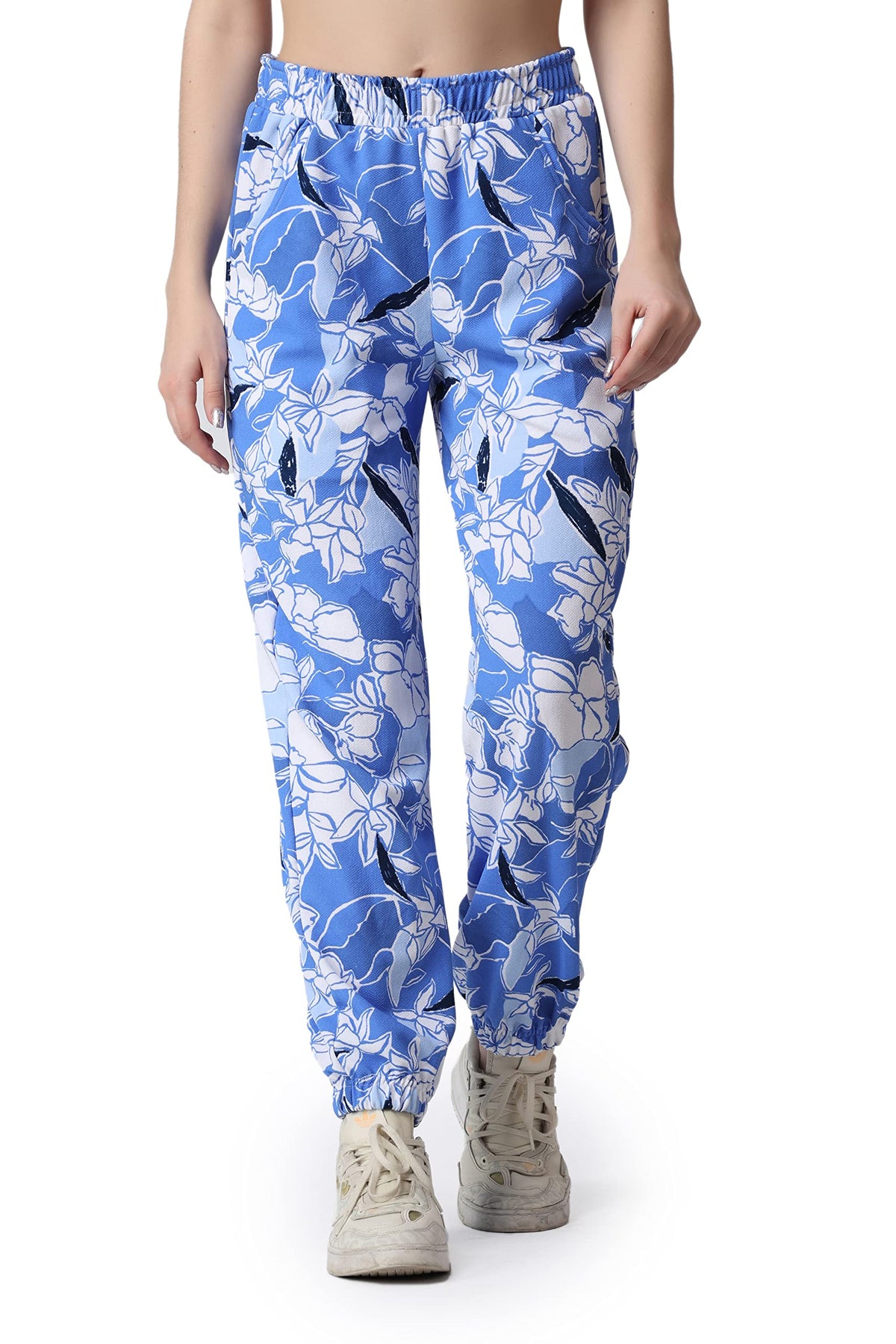 POPWINGS Casual Printed Womens Joggers for Summer || Latest Stylish Western Pull-On Pants || Azure Blue