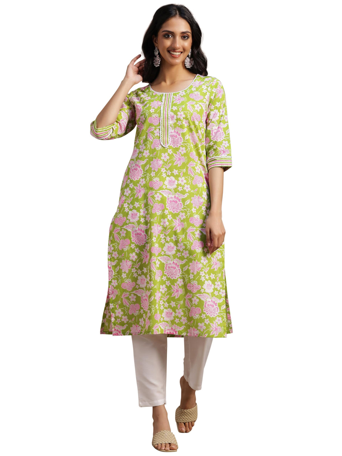 Libas WomenS Cotton Printed Straight Kurta (29050R Green