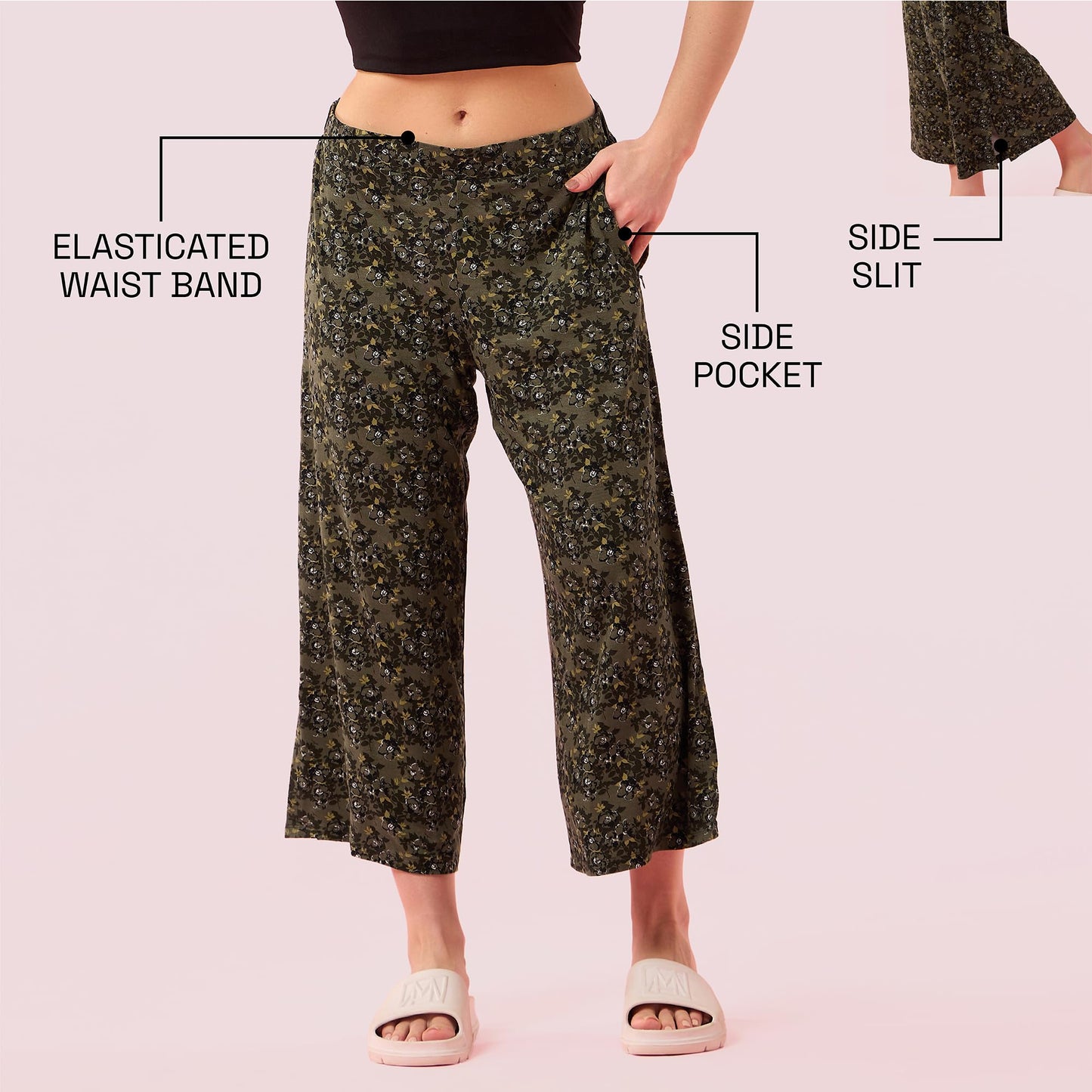 Enamor Womens Relaxed Pants (EA64_Olive Floral