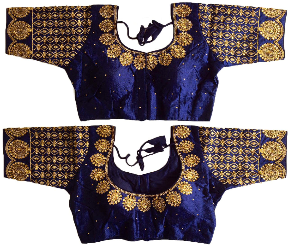Pujia Mills WomenS Silk Embroidery Coding Multi Work Readymade Saree Blouse