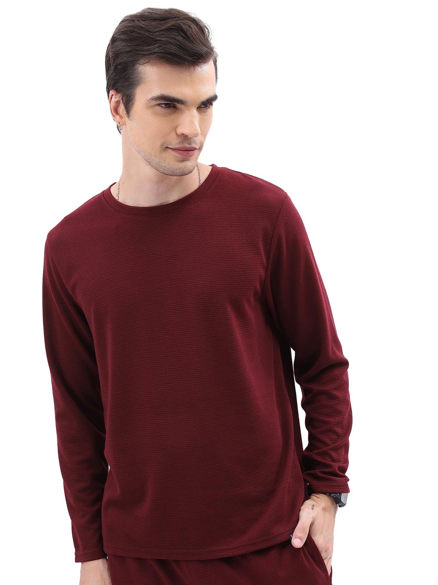 Ketch Mens Full Sleeve Slim Fit T-Shirt (Khts000546_ Maroon_Xl)