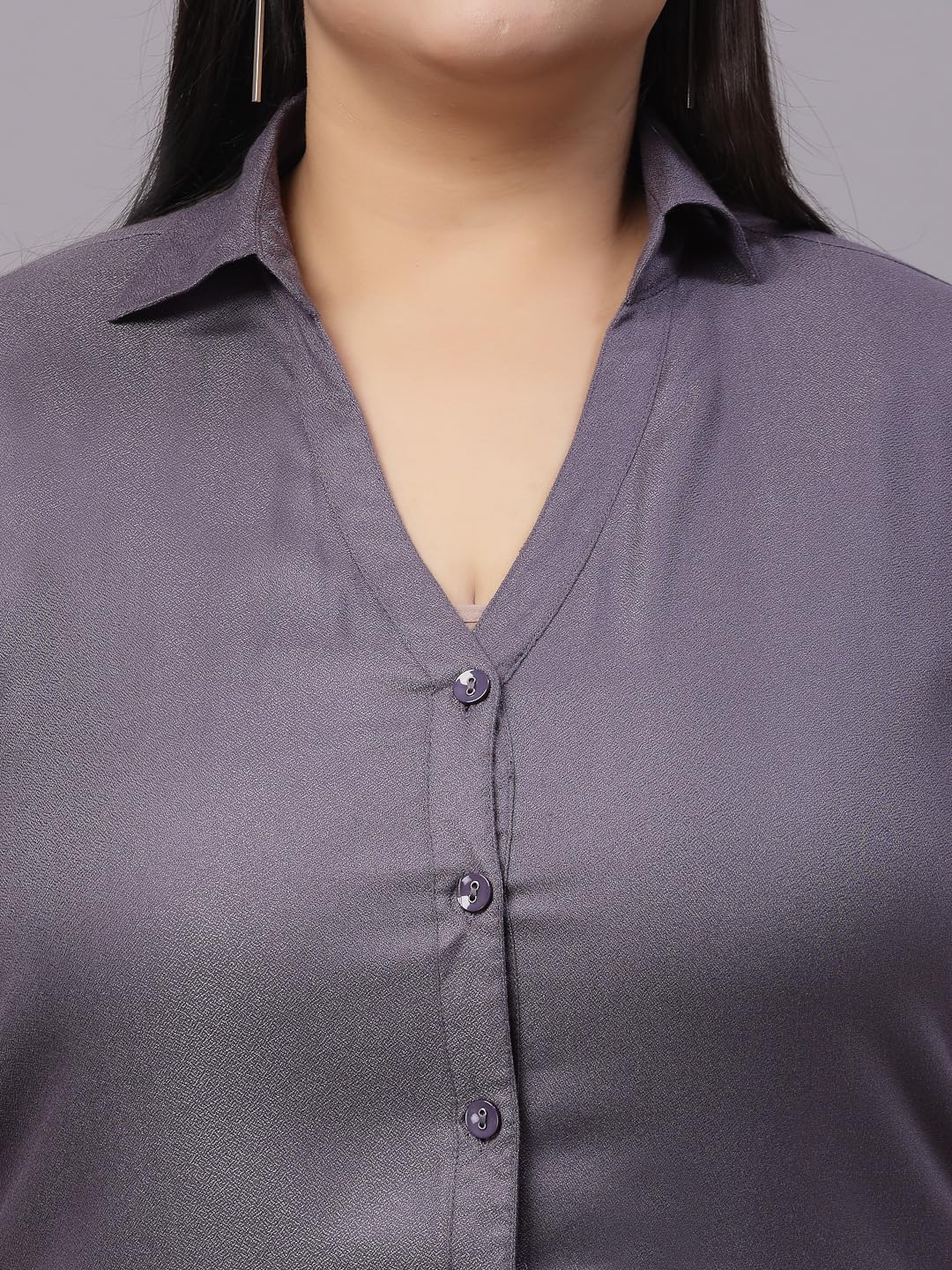 Style Quotient Women Grey Classic Smart V-Neck Shirt