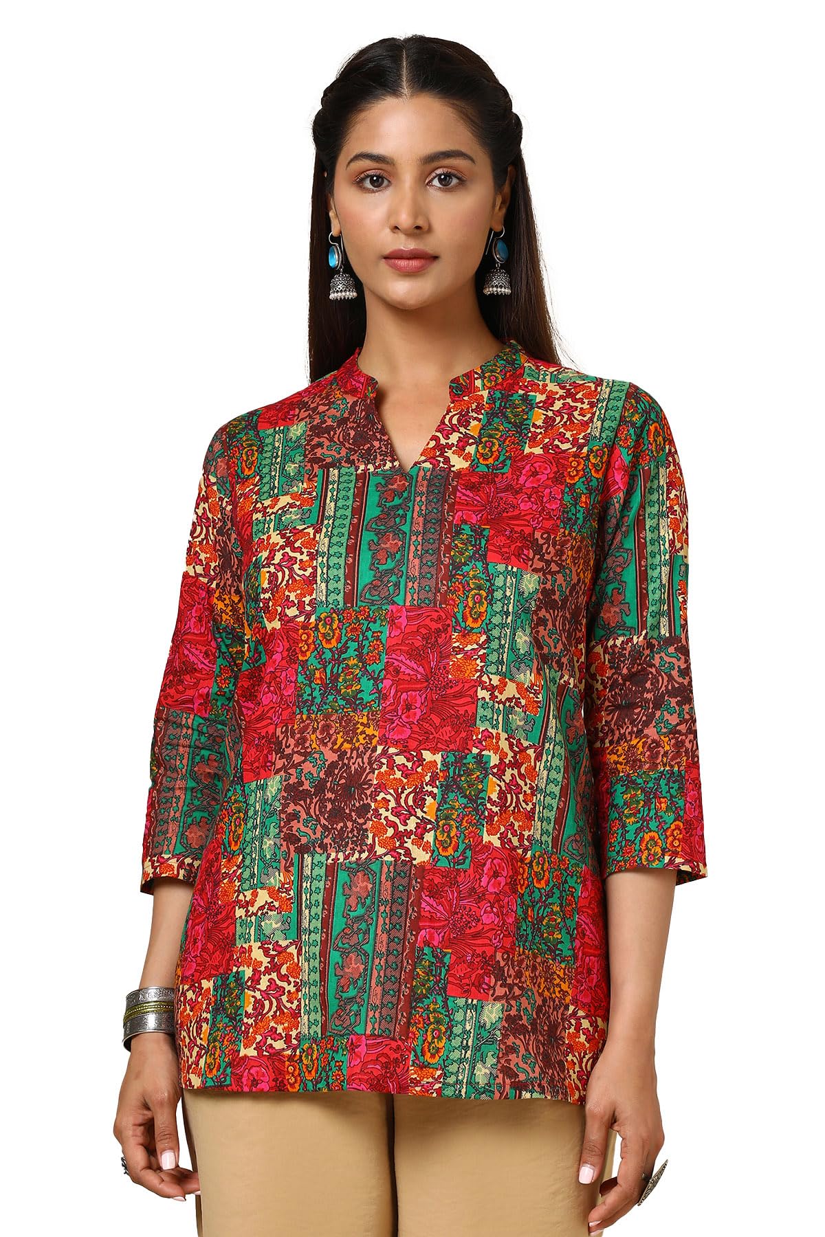 Soch Womens Maroon Cotton Blend Ethnic Motifs Print Tunic