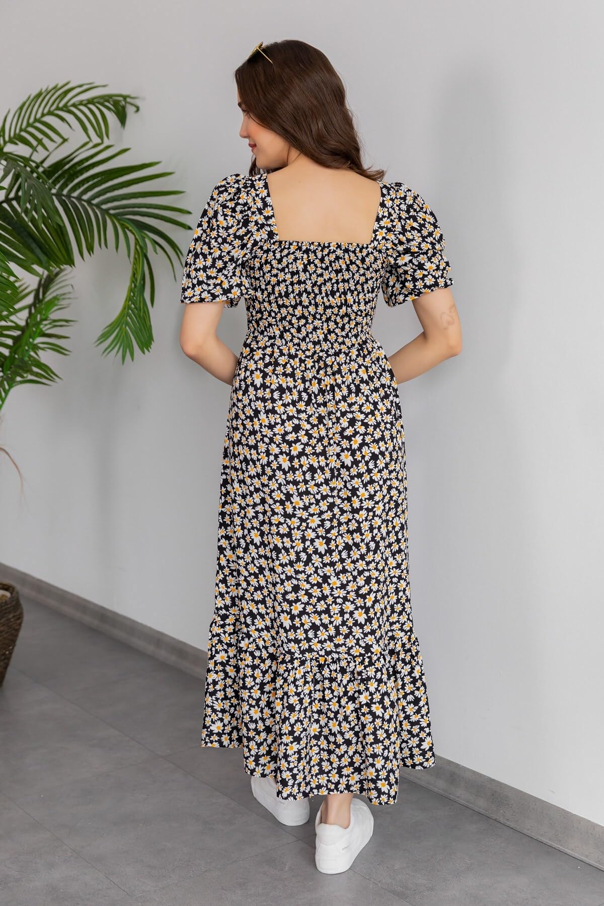 Sheetal Associates WomenS Casual Flower Print Puff Sleeves Maxi Dress - Pack Of 1 Black