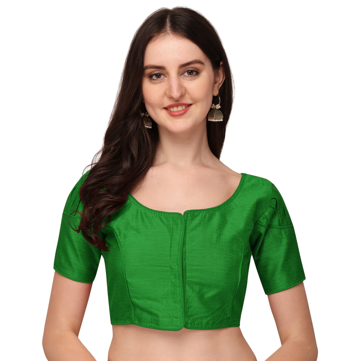 Pujia Mills Womens Silk Shoulder Puff Sleeve Readymade Saree Blouse