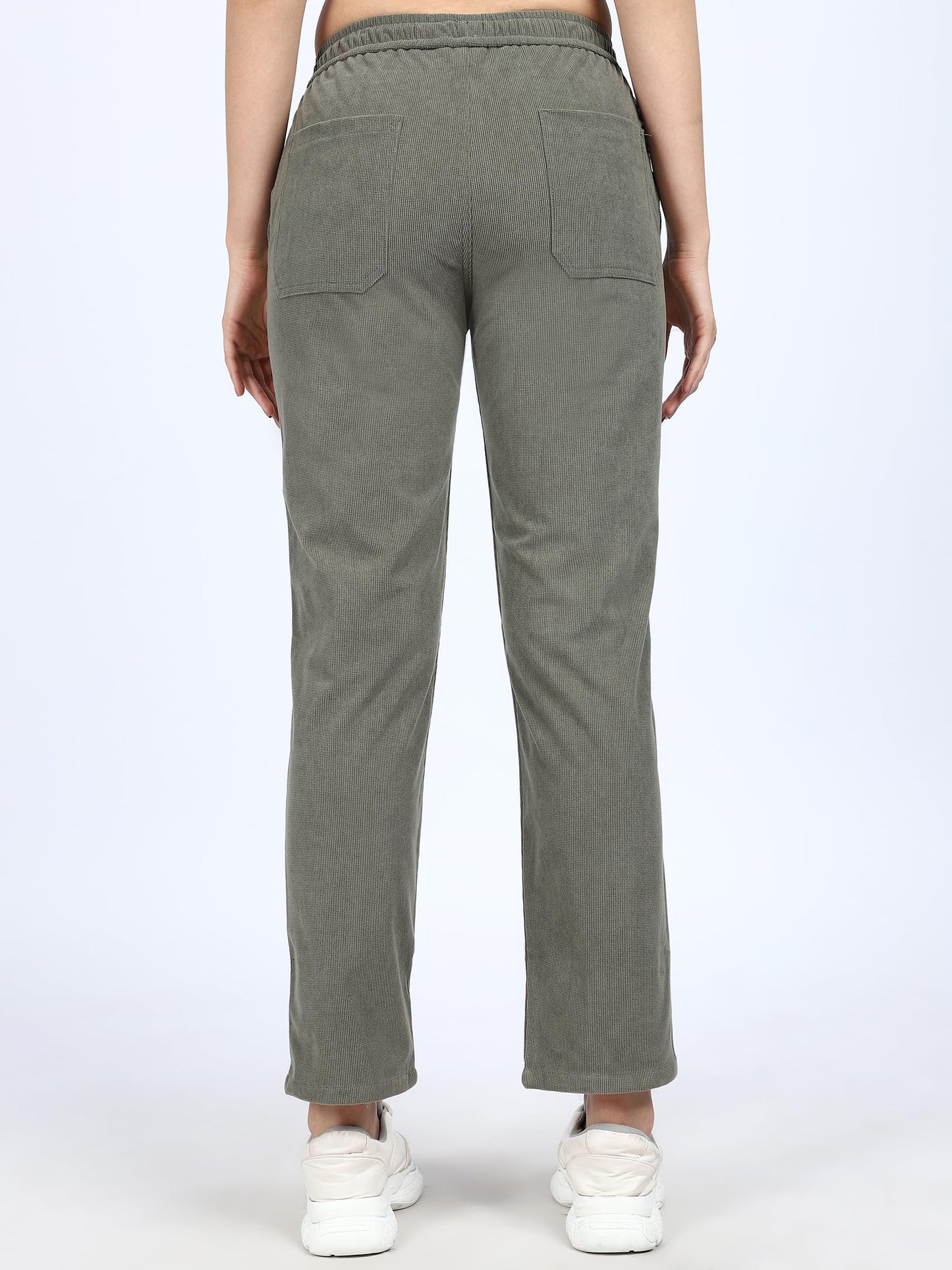 Shasmi Womens Olive Front Tie Loose Fit Corduroy Baggy Long Slacks Chino Pants with Slant Pocket Simple Casual Trousers, Going