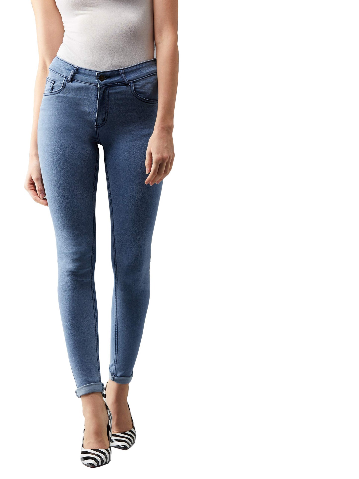 Dolce Crudo WomenS Light Blue Skinny Mid Rise Regular Length Clean Look Denim Stretchable Jeans(Doss18Den02-42-158-30,Light Blue