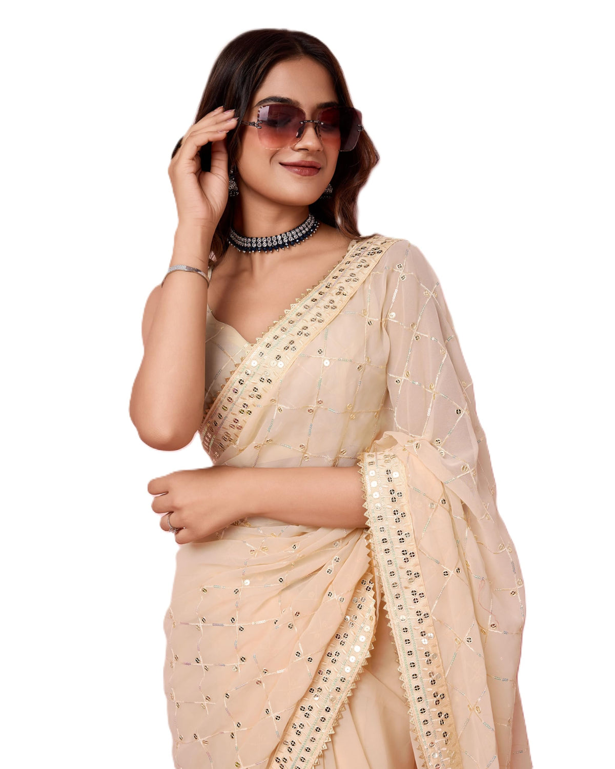Vairagee Women Soft Georgette Emroidery Saree With Sequence Lace Unstitched Blouse (6236)