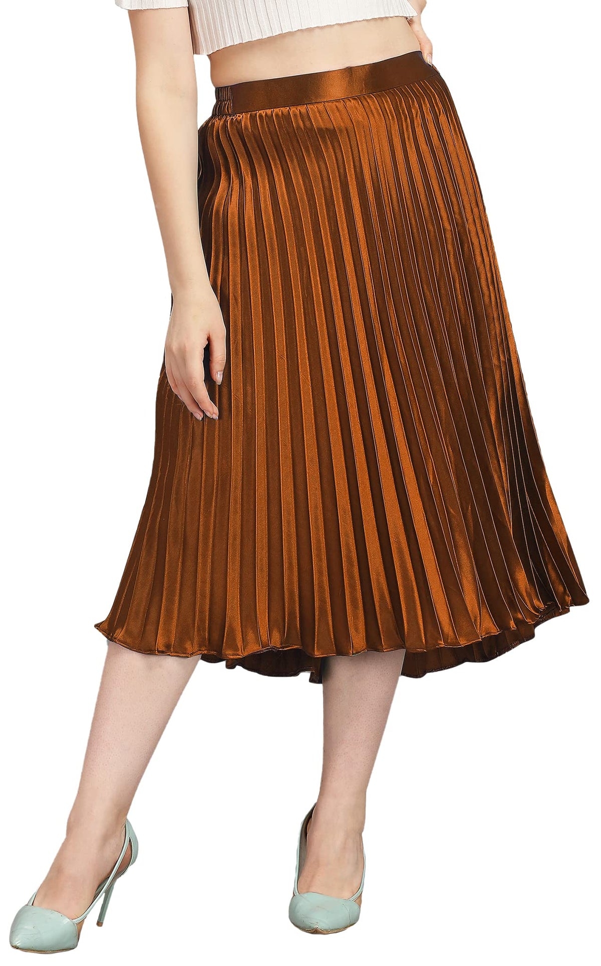 Kzully | Elegant Ensemble Satin Midi Skirts For Women & Girls Brown