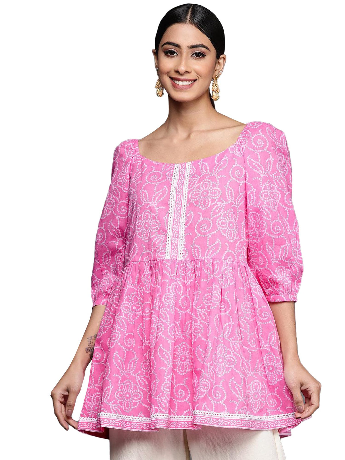 Libas Womens Pure Cotton Printed A-Line Kurtis (26097_Pink