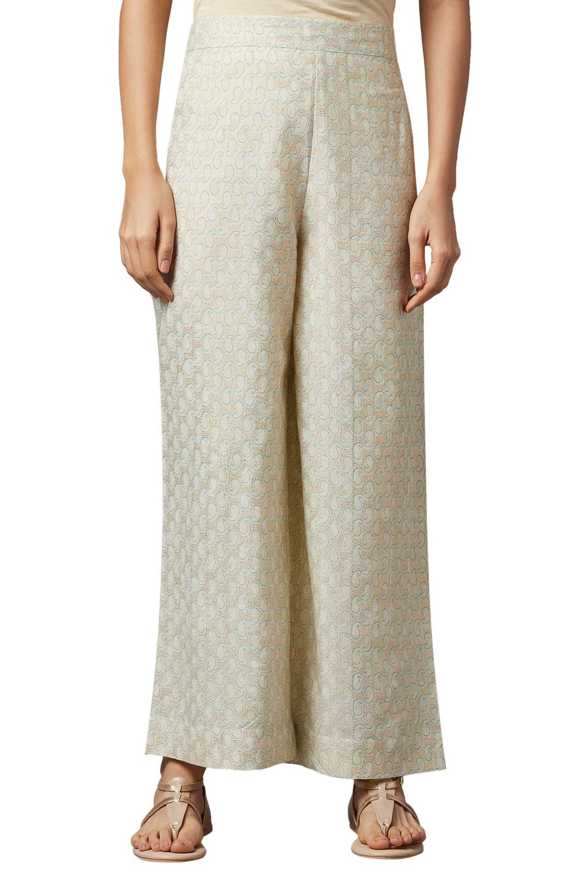 Aurelia White Paisley Printed Palazzo Ethnic Bottomwear For Women