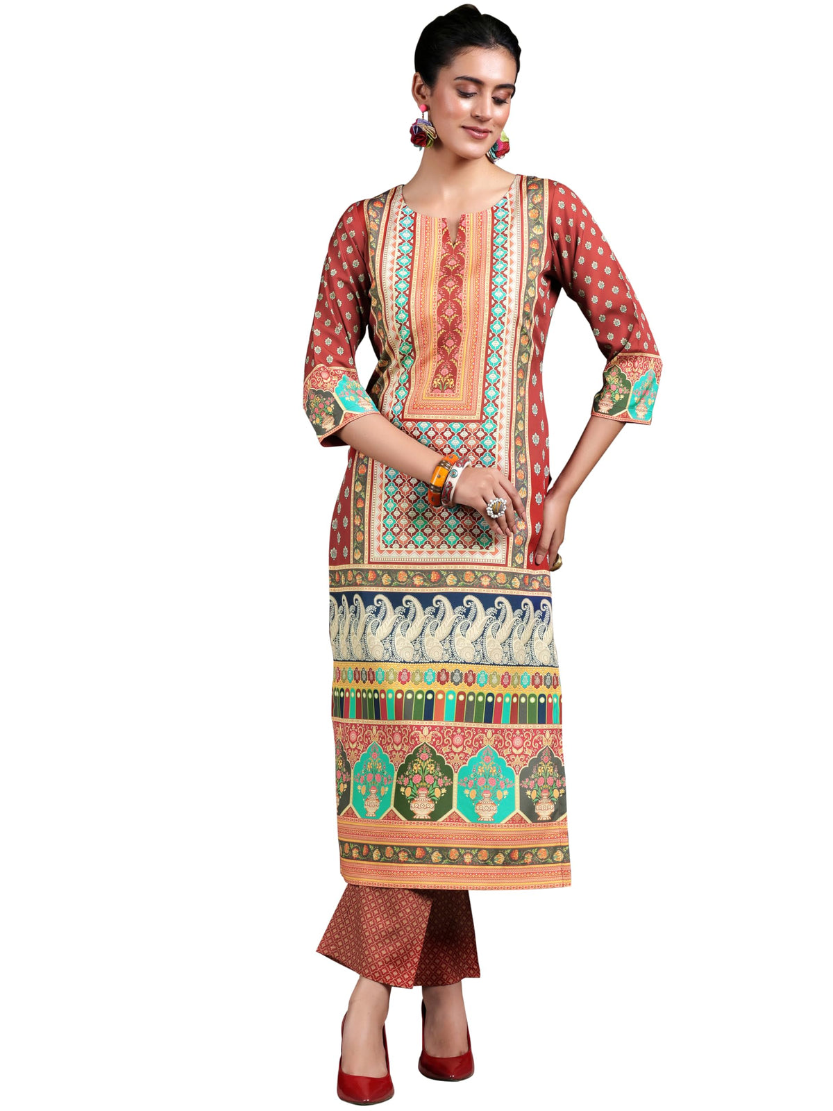 Libas Womens Printed Crepe Straight Kurta With Palazzos