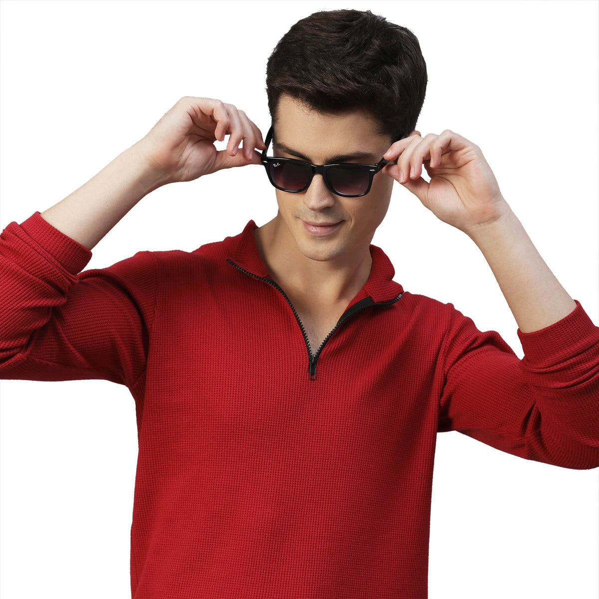 Rigo Men Maroon Henley Neck Full Sleeves Waffle Knit T-Shirt