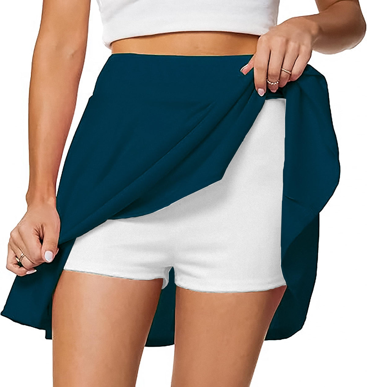SHODOX Womens Highwaist Stretchable Skater Skirts Knee Length Inbuilt with Inner Safety Shorts - Tennis Skirts with Shorts, Perf