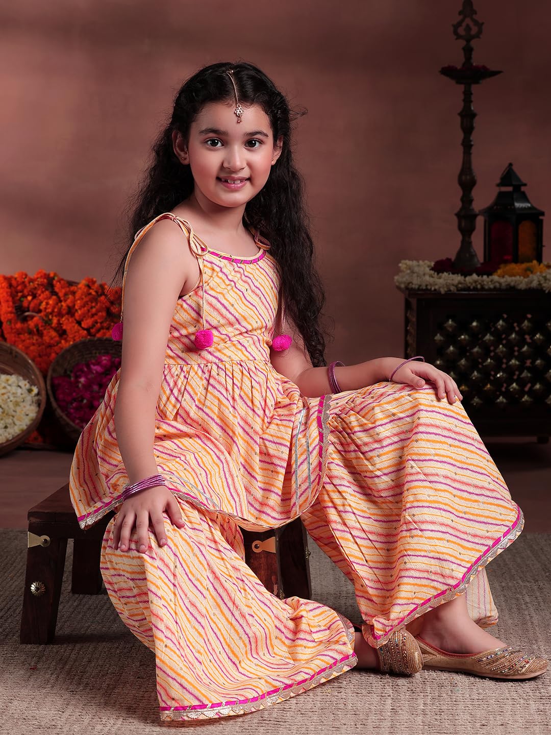 Libas Girl'S Cotton Kurta Set (90067K_Yellow