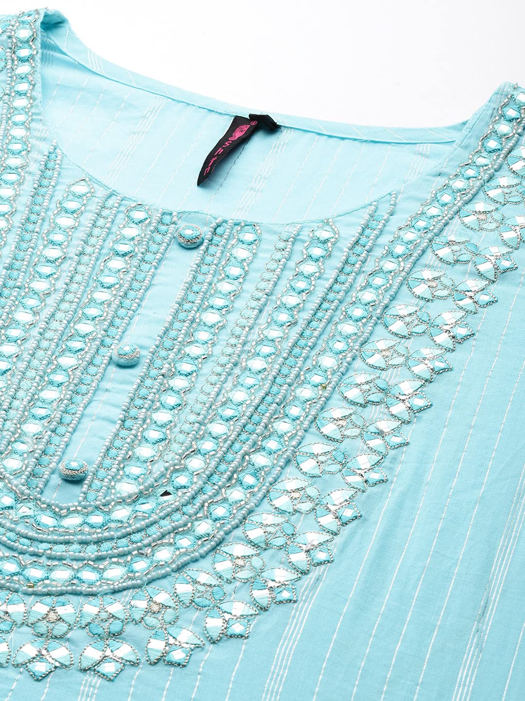 ishin Women Blue Ethnic Motifs Embroidered Mirror Work Pure Cotton Kurta with Sharara & With Dupatta