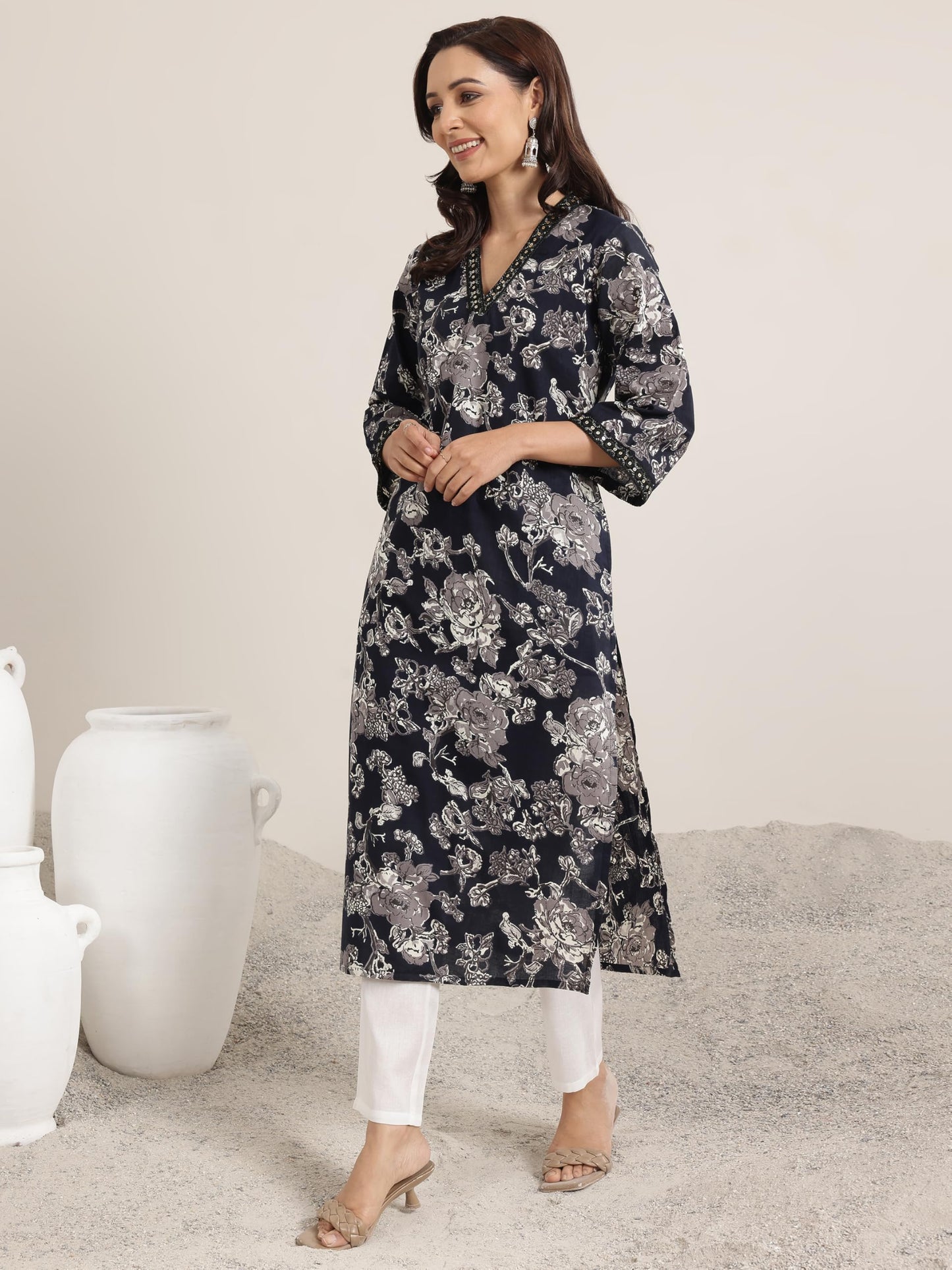 Libas WomenS Cotton Printed Regular Kurtas (29430Or Black