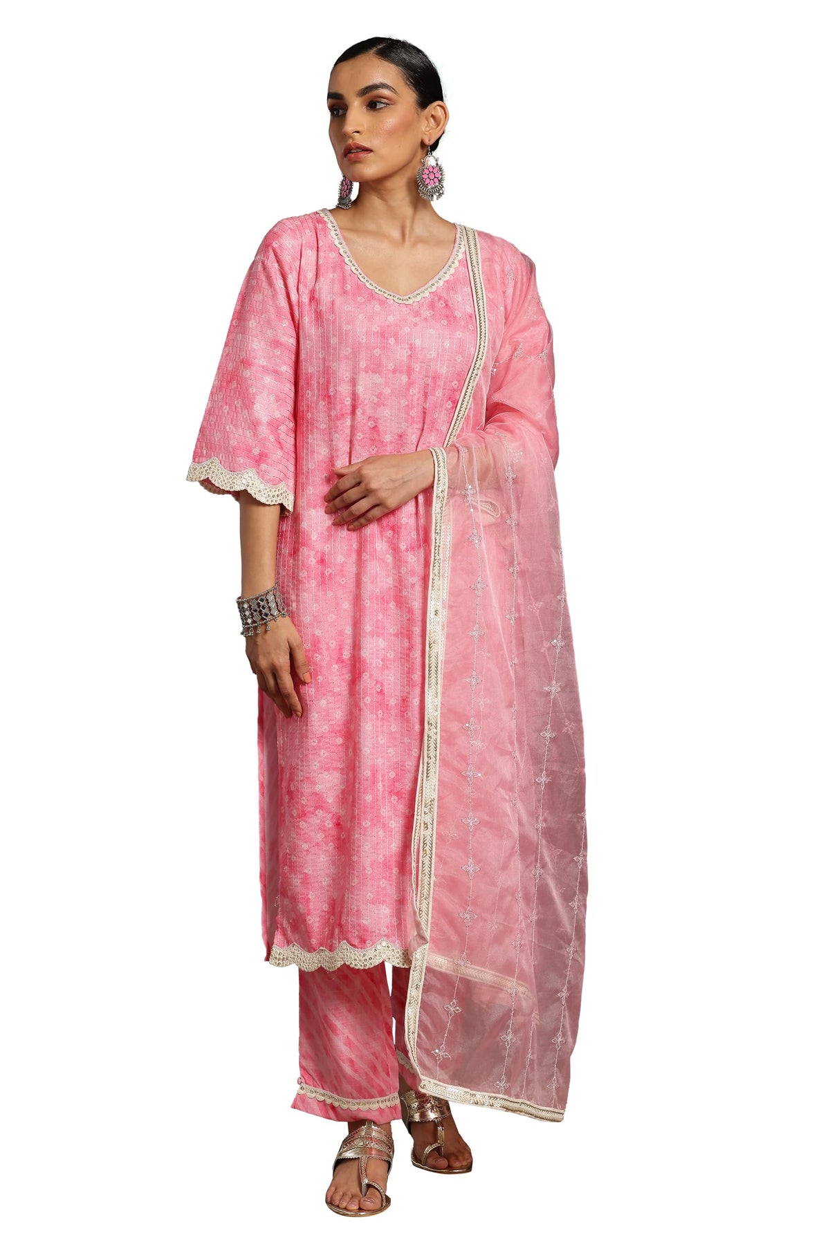 Libas Womens Printed Cotton Blend Straight Kurta With Trousers And Dupatta