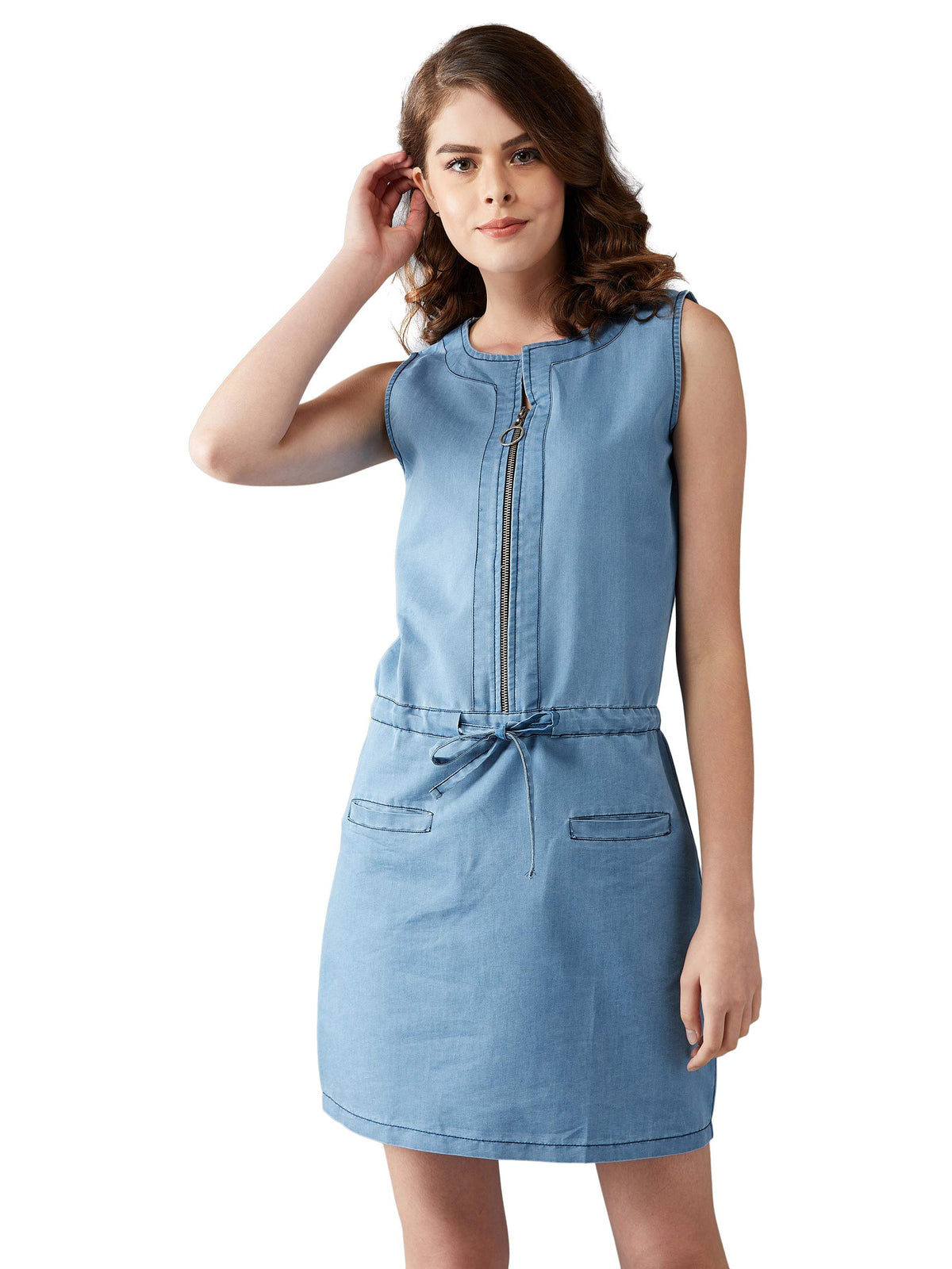 Dolce Crudo WomenS Light Blue Solid Denim Dress(Doaw18Den04-25-158-03,Light Blue)