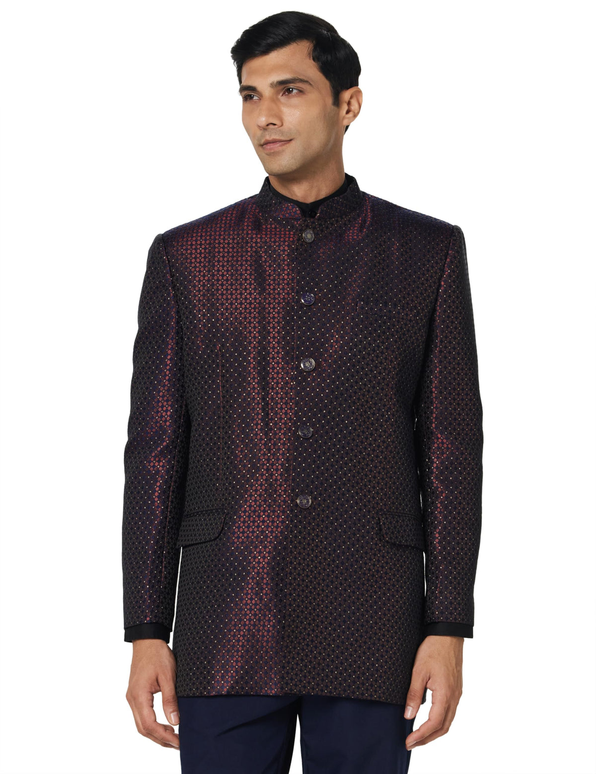 Kisah MenS Jodhpuri Bandhgala Woven Silk Blend Ethnic Jacket For Men - Regular Fit Wedding & Festivals - Dry Clean Only, Magent