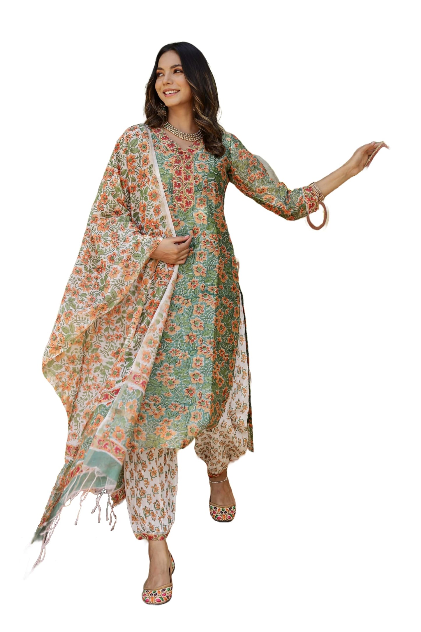 Yashika Womens Cotton Blend Floral Regular Kurta Where Meets Trend: Stay Fashion-Forward Yet Rooted in Tradition with Our Styli