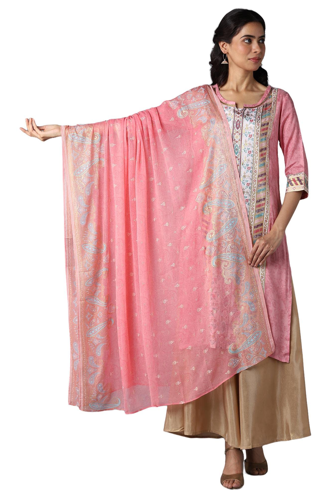 Aurelia Peach Printed Chiffon Kurta