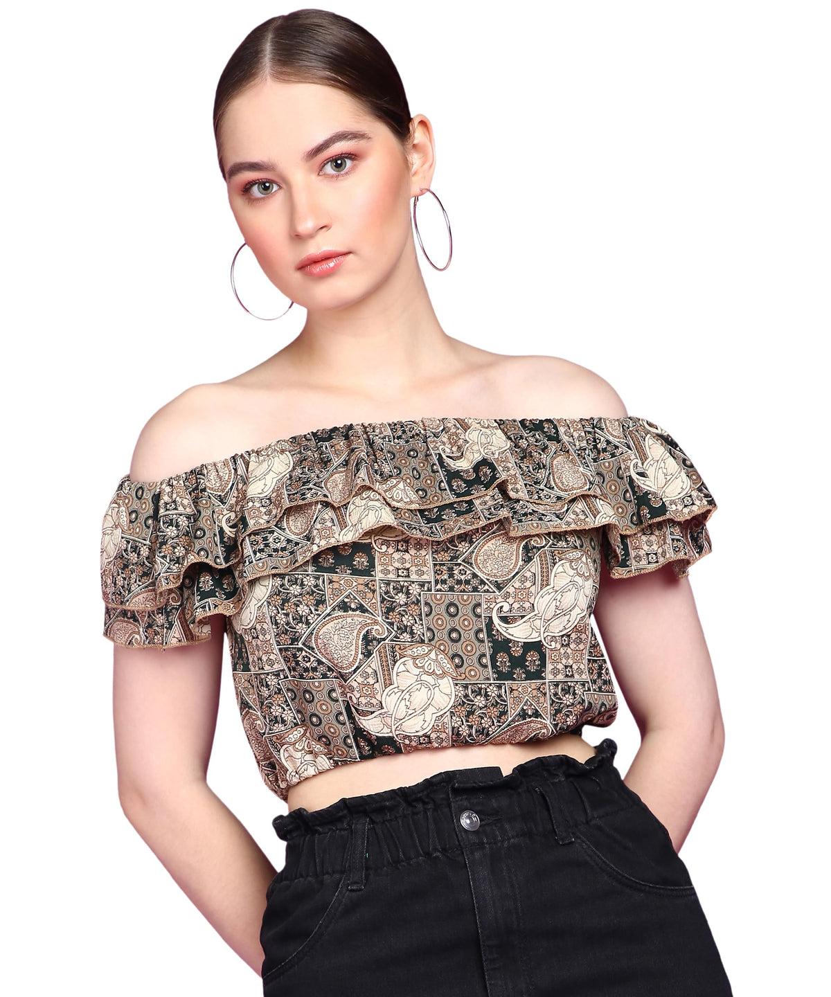 POPWINGS Casual Off-Shoulder Crop Top for Women| Printed Crop Top for Women | Off-Shoulder Crop Top for Women Stylish | Women To