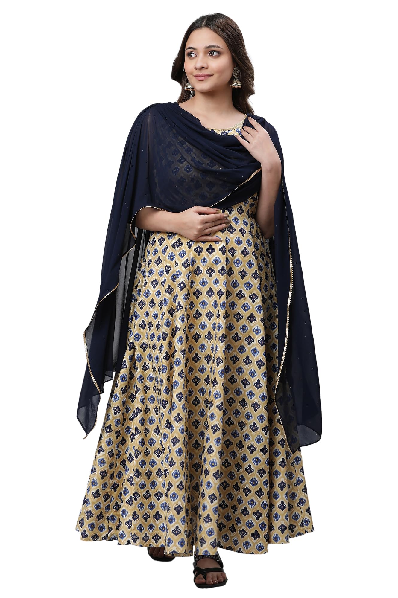 Aurelia Women's Mother of Pearl Ikkat Printed Poly Ps Flared Dress_23AUA14590-507284_XS
