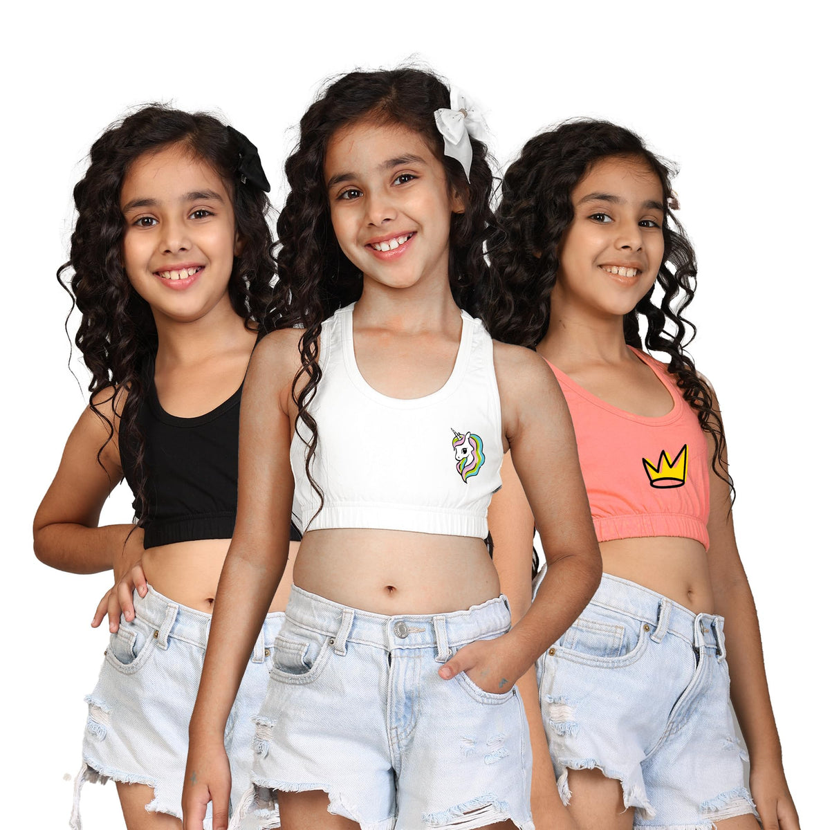 Kyda Kids Girls Antibacterial Cotton Sports Bra Training Bras, Non Padded, Chest Double Layered Wireless Light Padded Bra (Pack