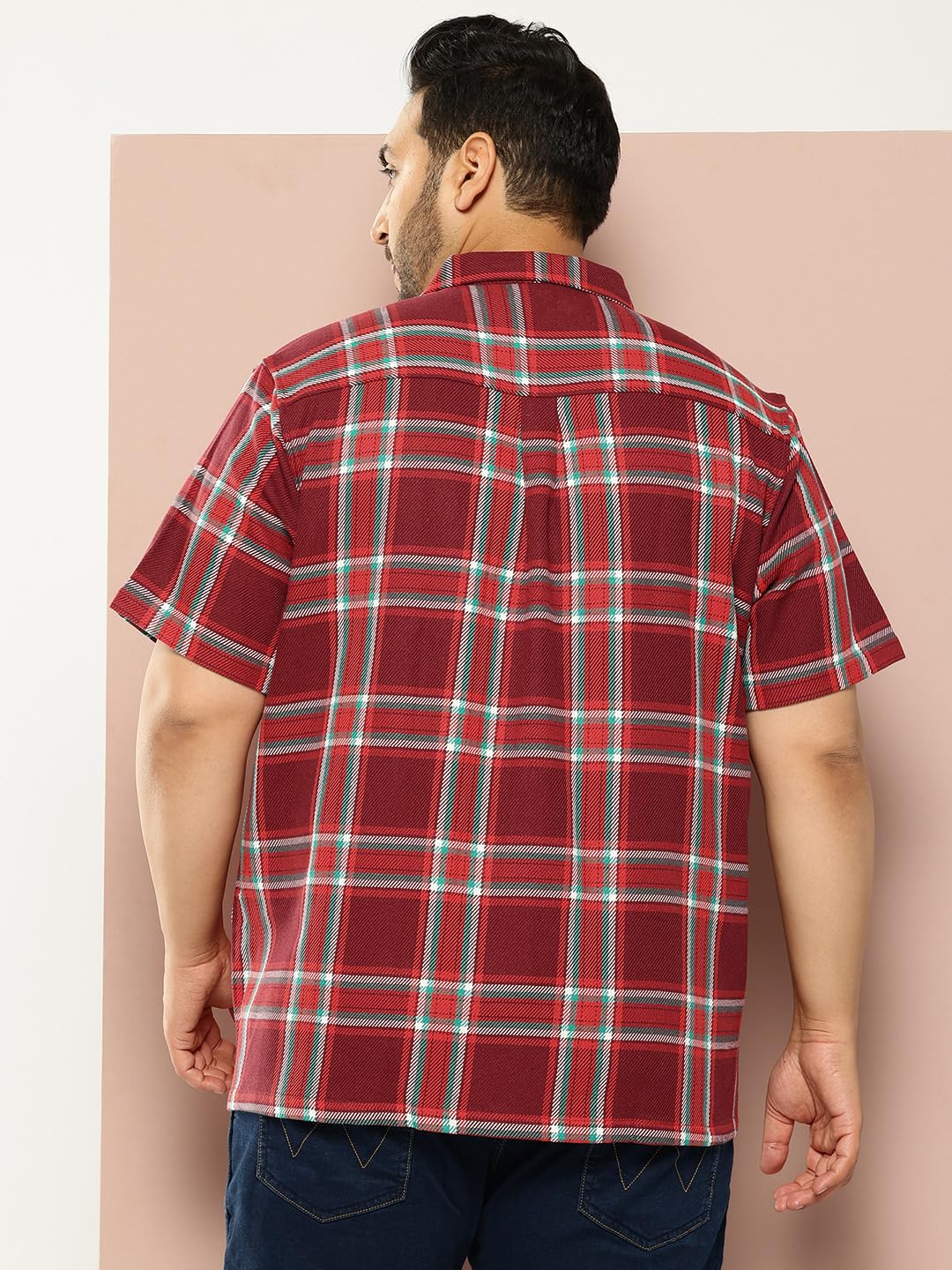 Thomas Scott Men | Short Sleeves | Regular Fit Plus Size | Windowpane Checks | 100% Cotton | Cuban Collar | Casual Shirt(TS1728_