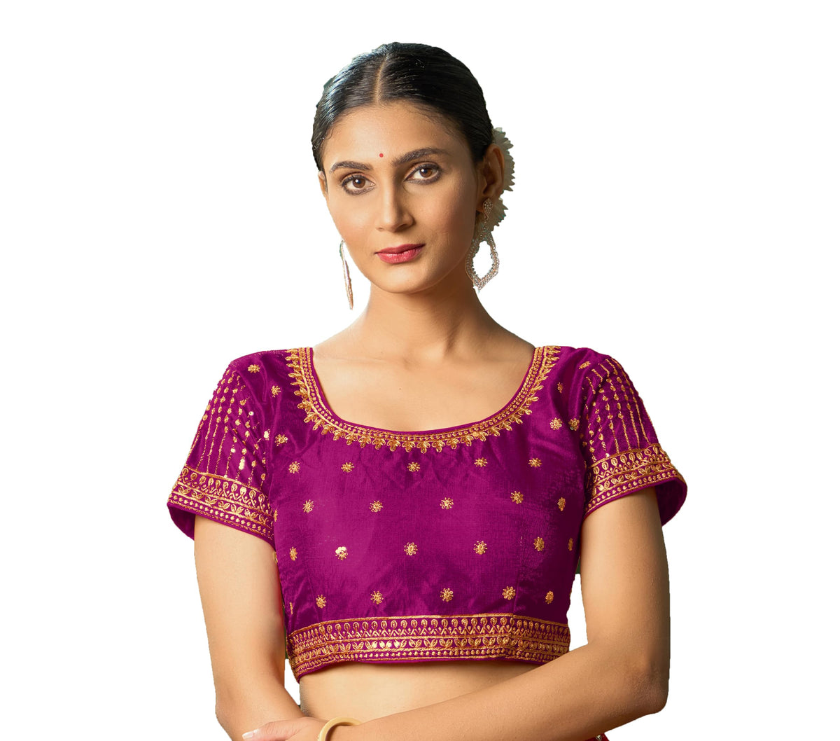Pujia Mills Womens Wine Readymade Blouse Embroidery Multi Coding Gold Thread Indian Ethnic Designer Blouse Stitched Womens Rea