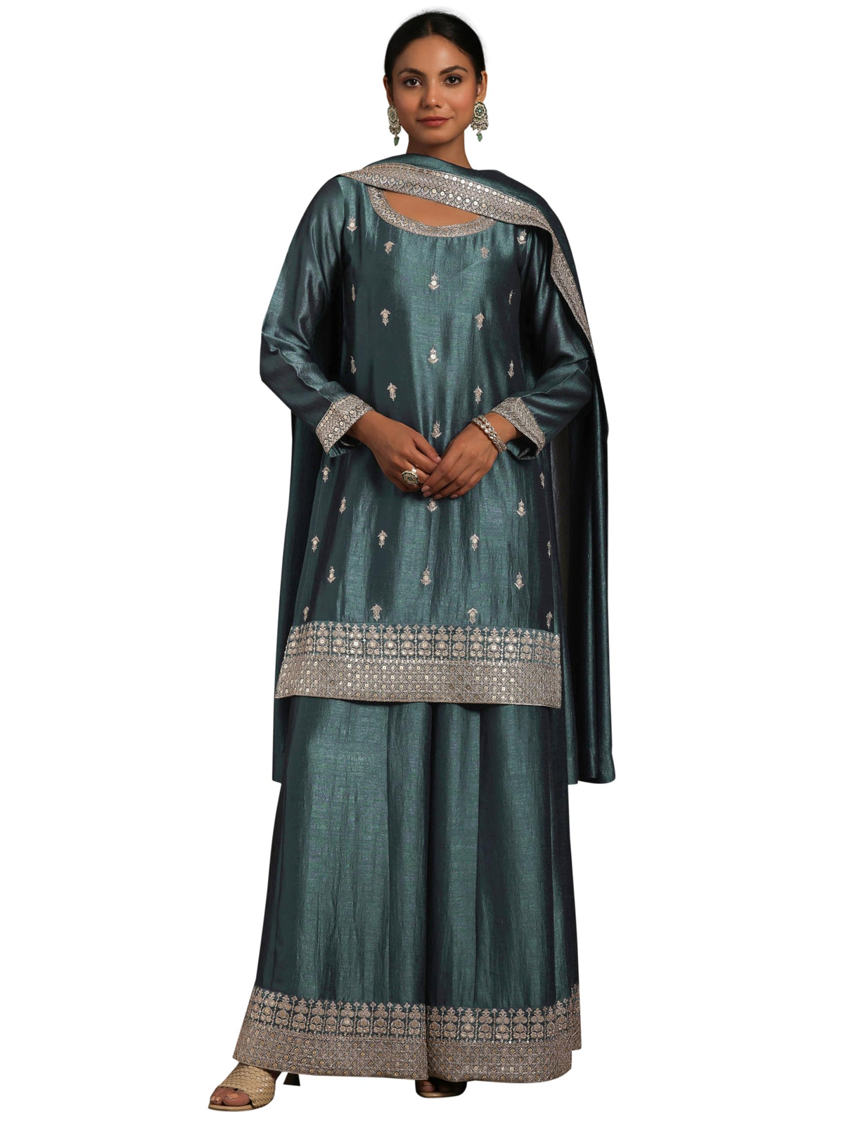 Libas WomenS Silk Blend Kurta Set (27619_Grey