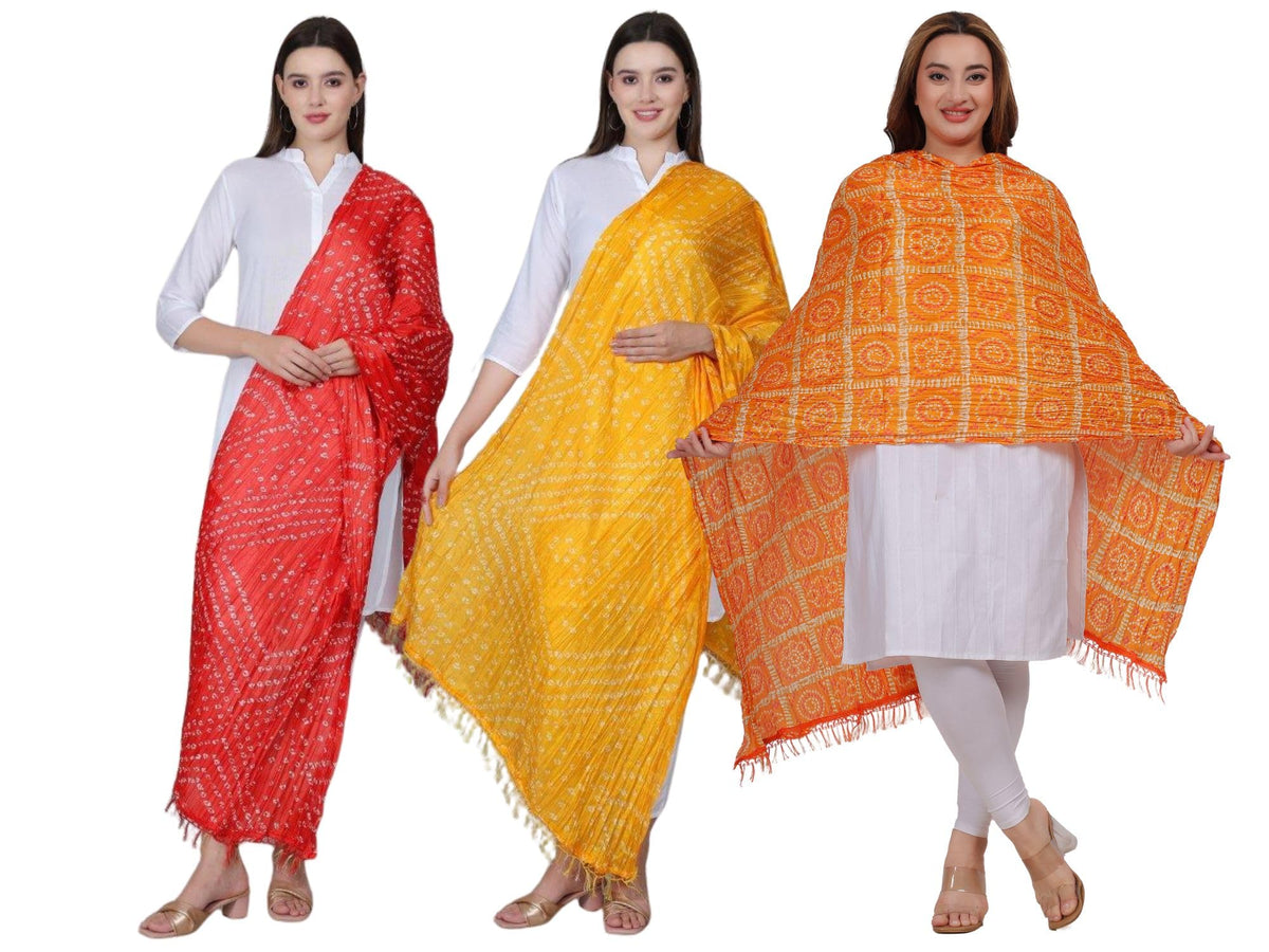 Fabme WomenS Full Size Silk Dupatta Pack Of 3 - Multicolor