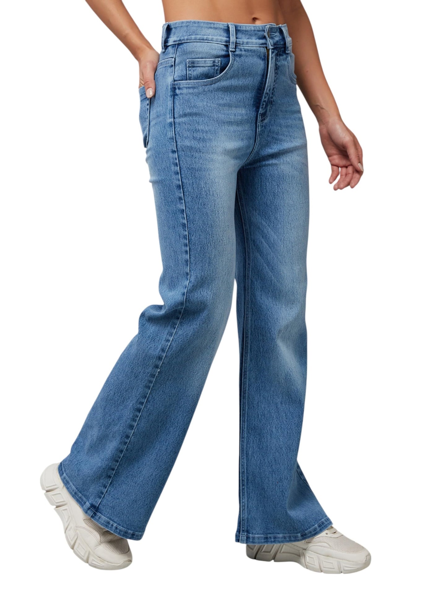Dolce Crudo Chase Lifestyle Private Ltd.Womens Wide Leg High Rise Clean Look Jeans (DOSS24DEN79-19-337-32, Pacific Blue, 32)