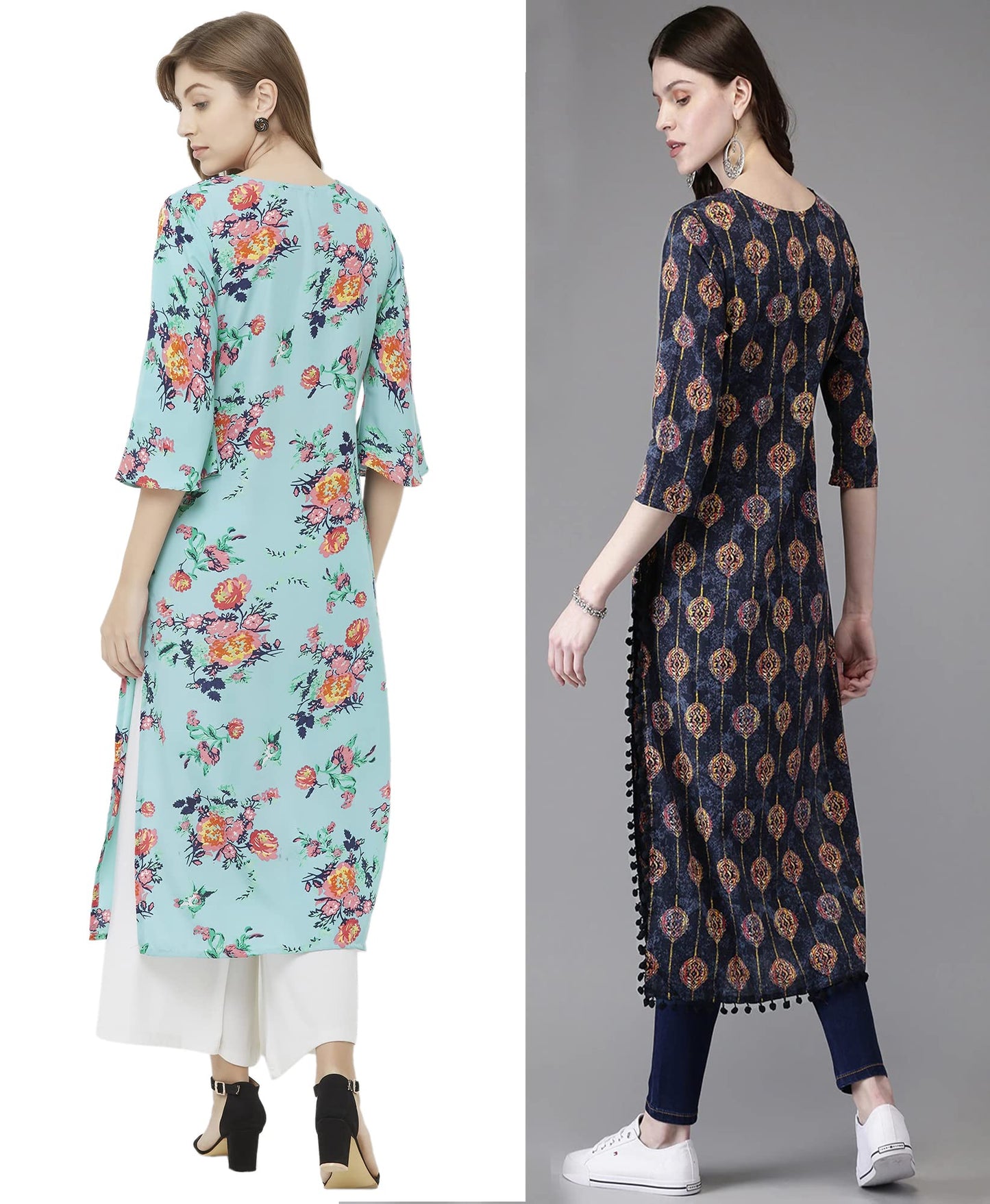 ANNI DESIGNER Women's Crepe Straight Printed Kurta Pack of 2 (PAGA Combo_016)