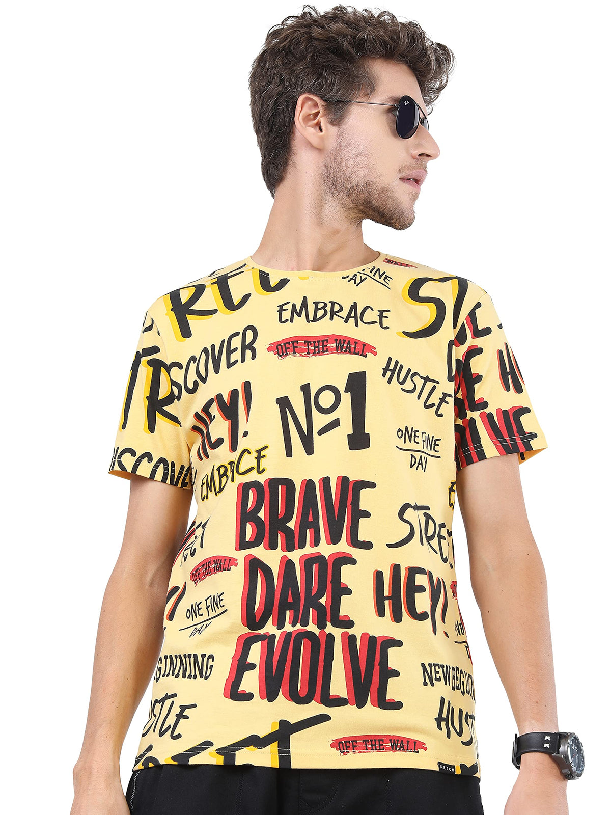 Ketch MenS Slim Fit T-Shirt (Khts000225_Cornsilk