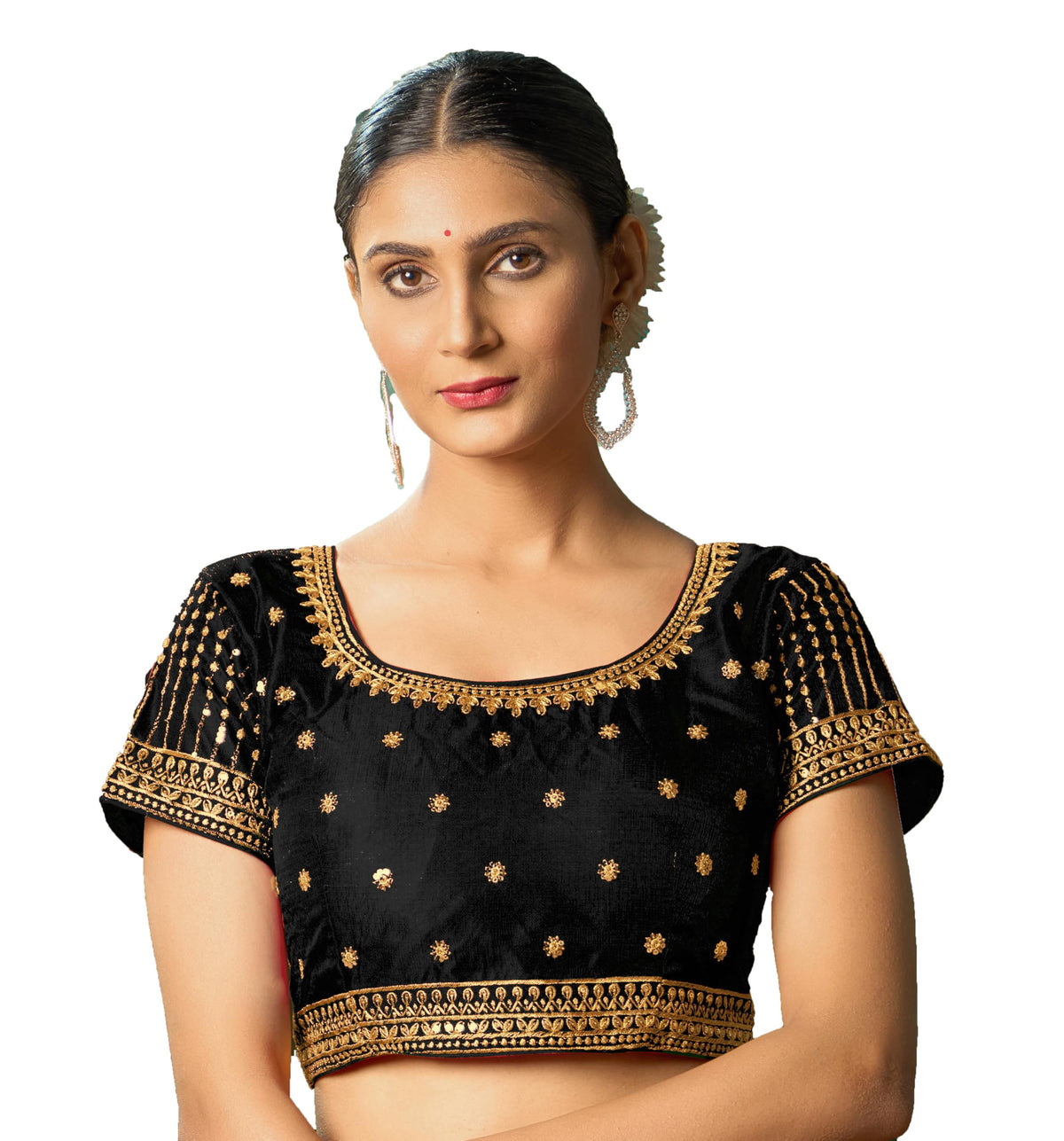 Pujia Mills WomenS Black Readymade Blouse Embroidery Multi Coding Gold Thread Indian Ethnic Designer Blouse Stitched WomenS Re