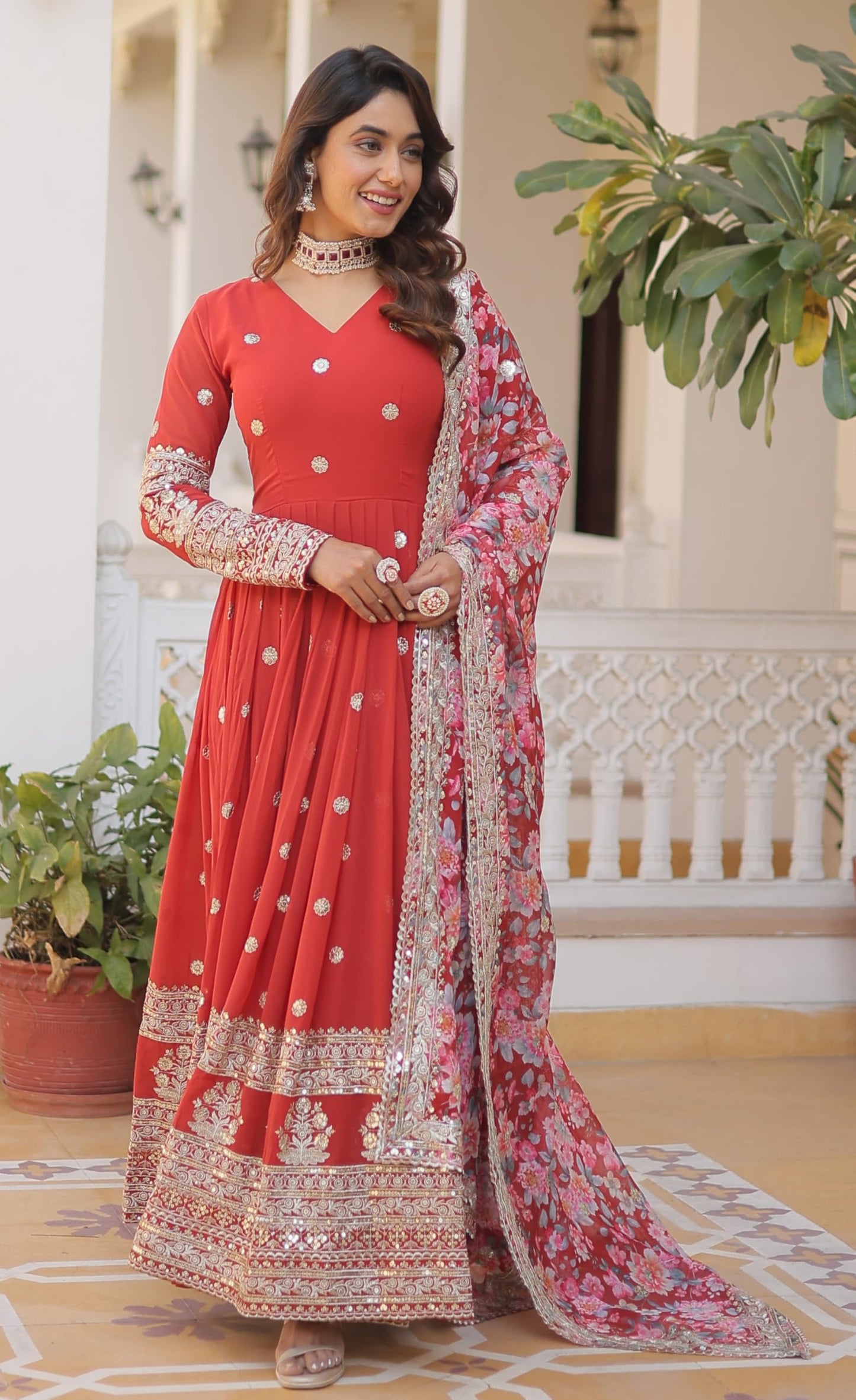 Fashion Basket Georgette Embroidered Dress For Women