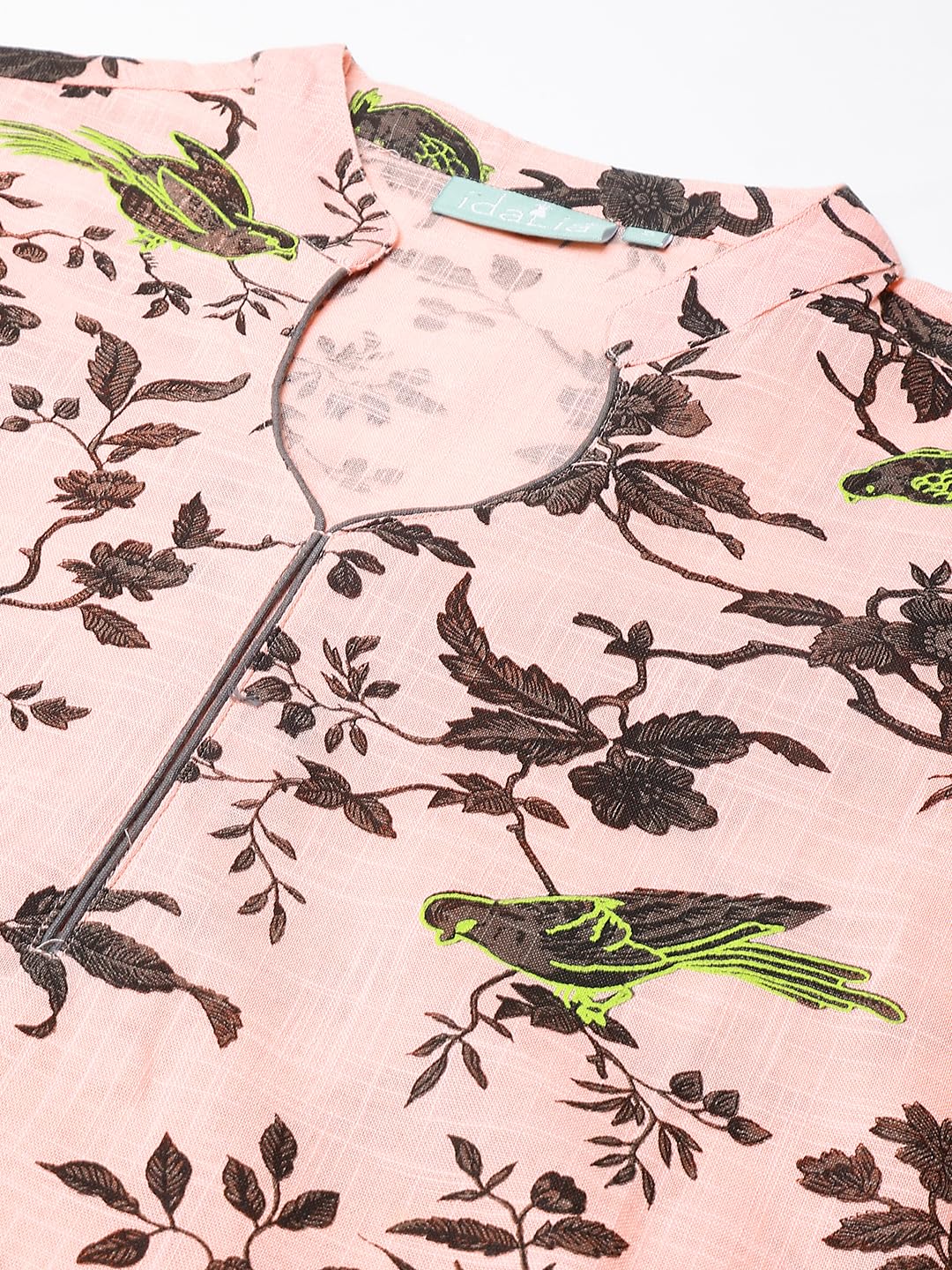 idaLia Grey Print Kurta with Baby Pink Printed Cotton Palazzo Pants