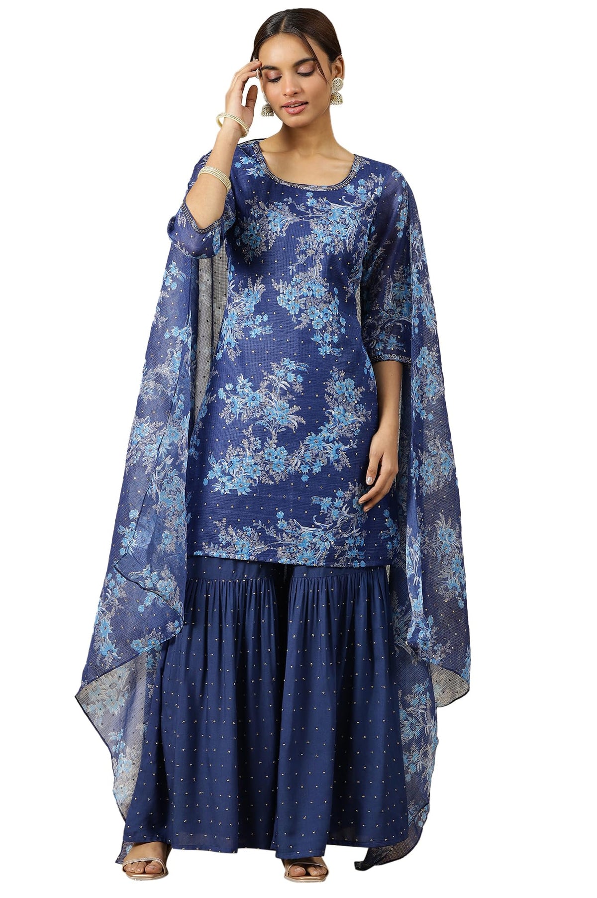 Aurelia WomenS Floral Printed Straight Kurta Set With Sharara And Dupatta For Women