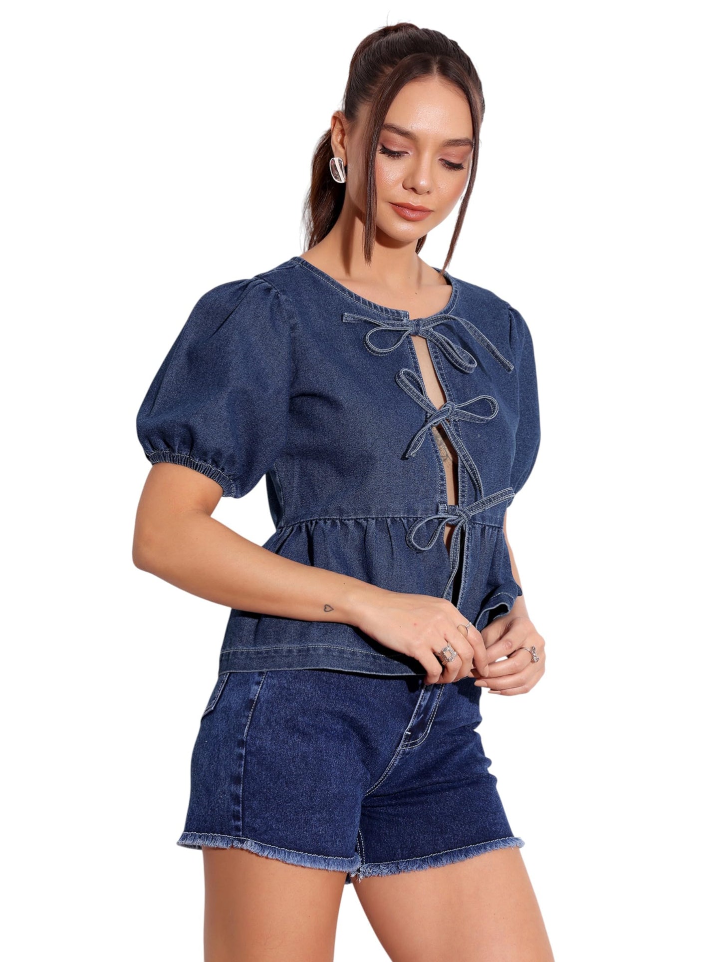 Miss Chase WomenS Straight Regular Denim Top (Mcaw25Den61-37-781-06, Baltic Blue, Xl)