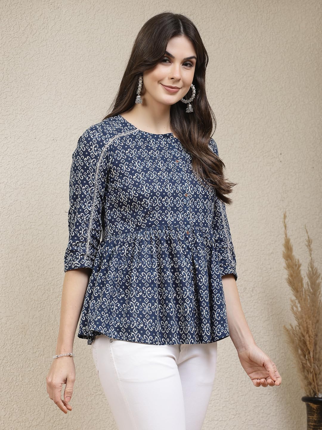Stylum Womens Ethnic Motif Printed Cotton Peplum Top