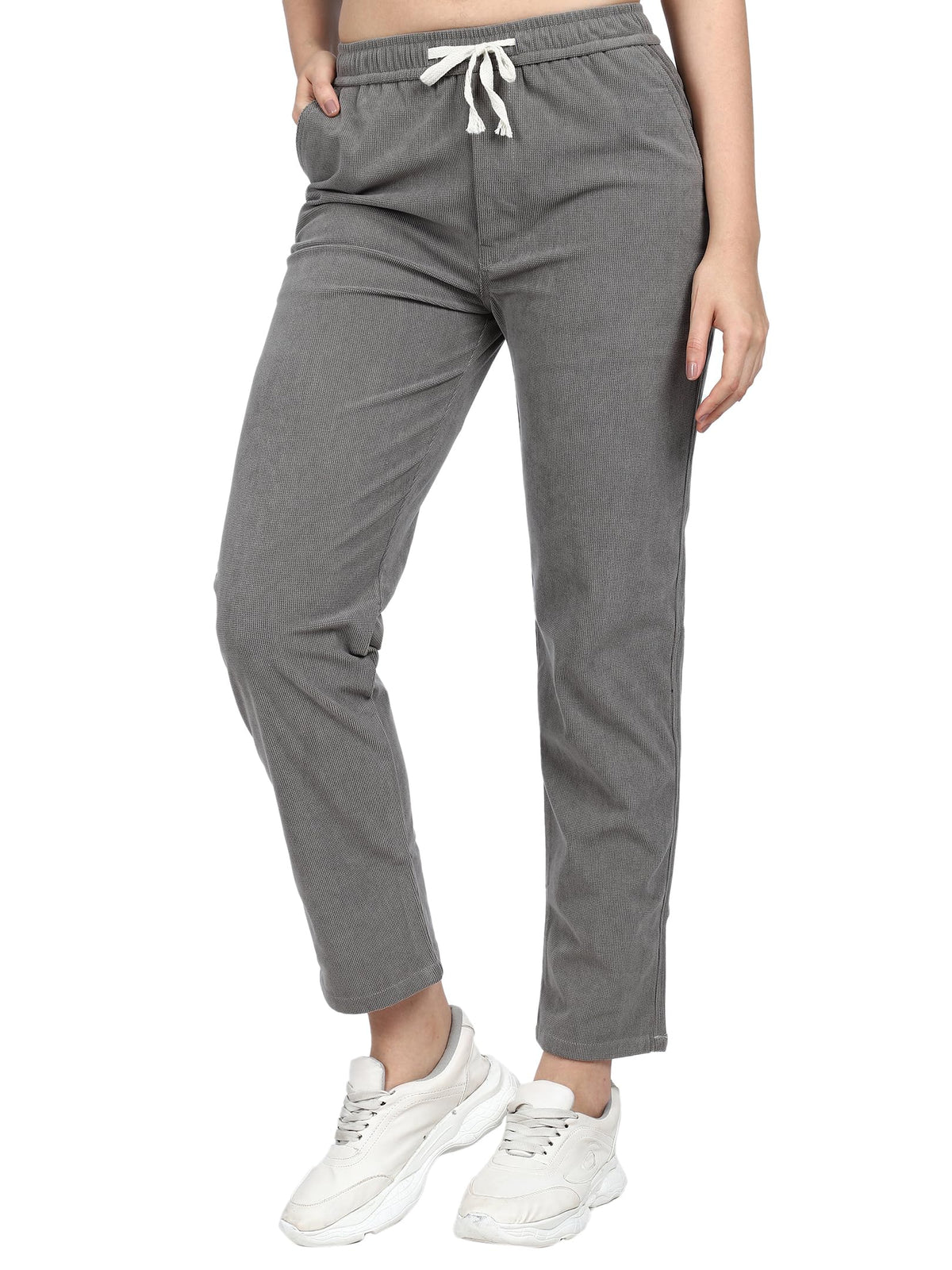 Shasmi Womens Light Grey Front Tie Loose Fit Corduroy Baggy Long Slacks Chino Pants with Slant Pocket Simple Casual Trousers, G