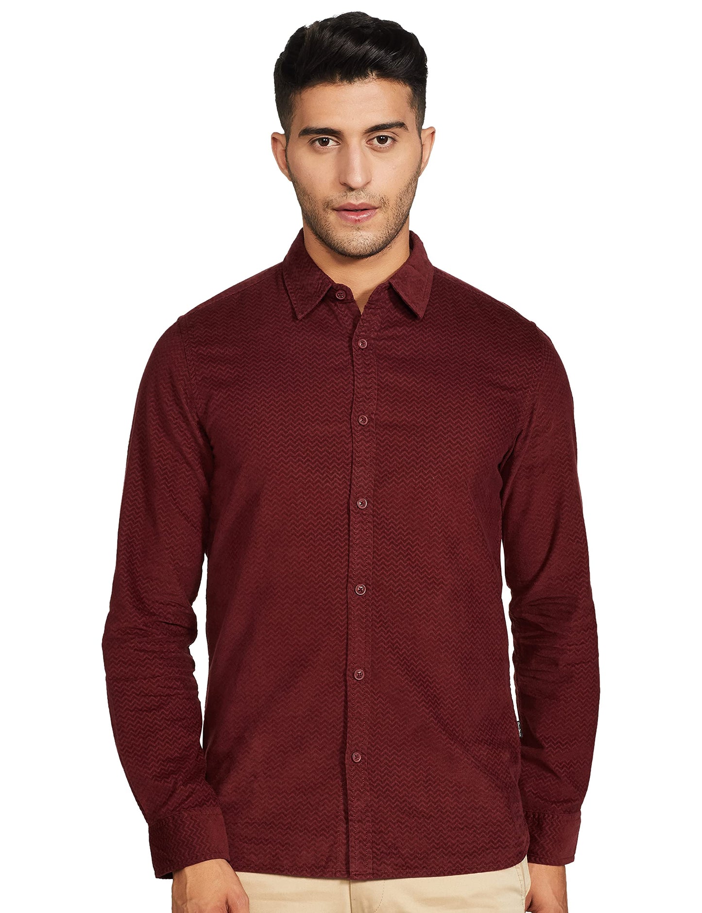 Pepe Jeans MenS Plain Slim Fit Casual Shirt (Pimw200152_Burgundy_Medium)