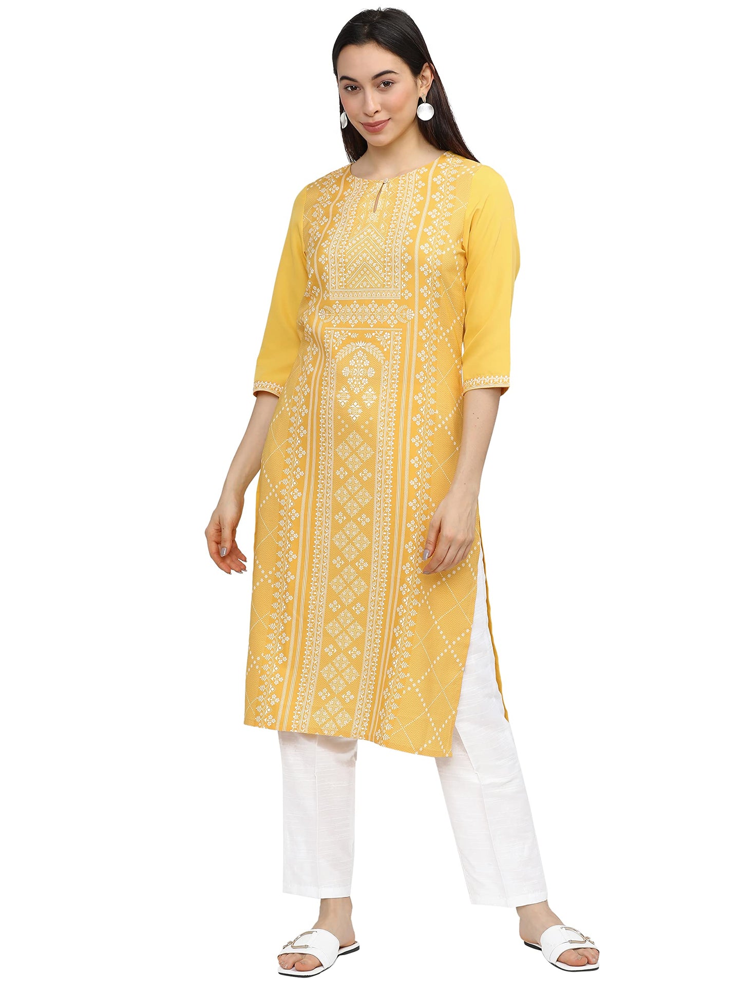 Ketch Women Polyester Regular Fit Fashion Vest Kurta (Khku000106_Yellow, Large)