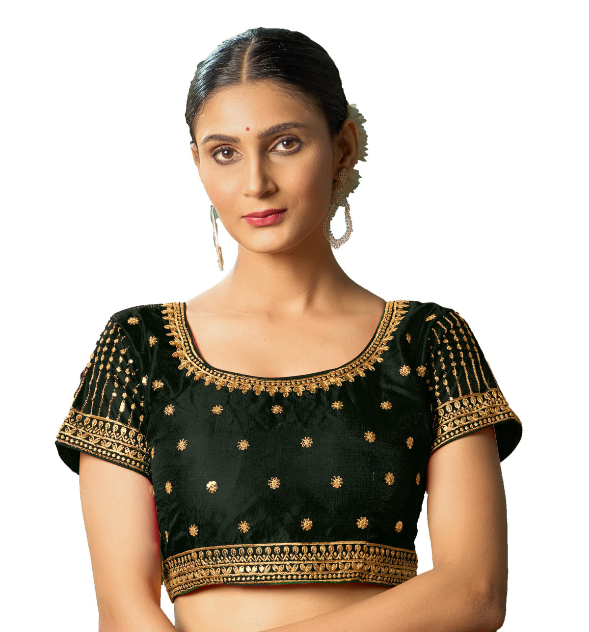 Pujia Mills WomenS Dark Green Readymade Blouse Embroidery Multi Coding Gold Thread Indian Ethnic Designer Blouse Stitched Women