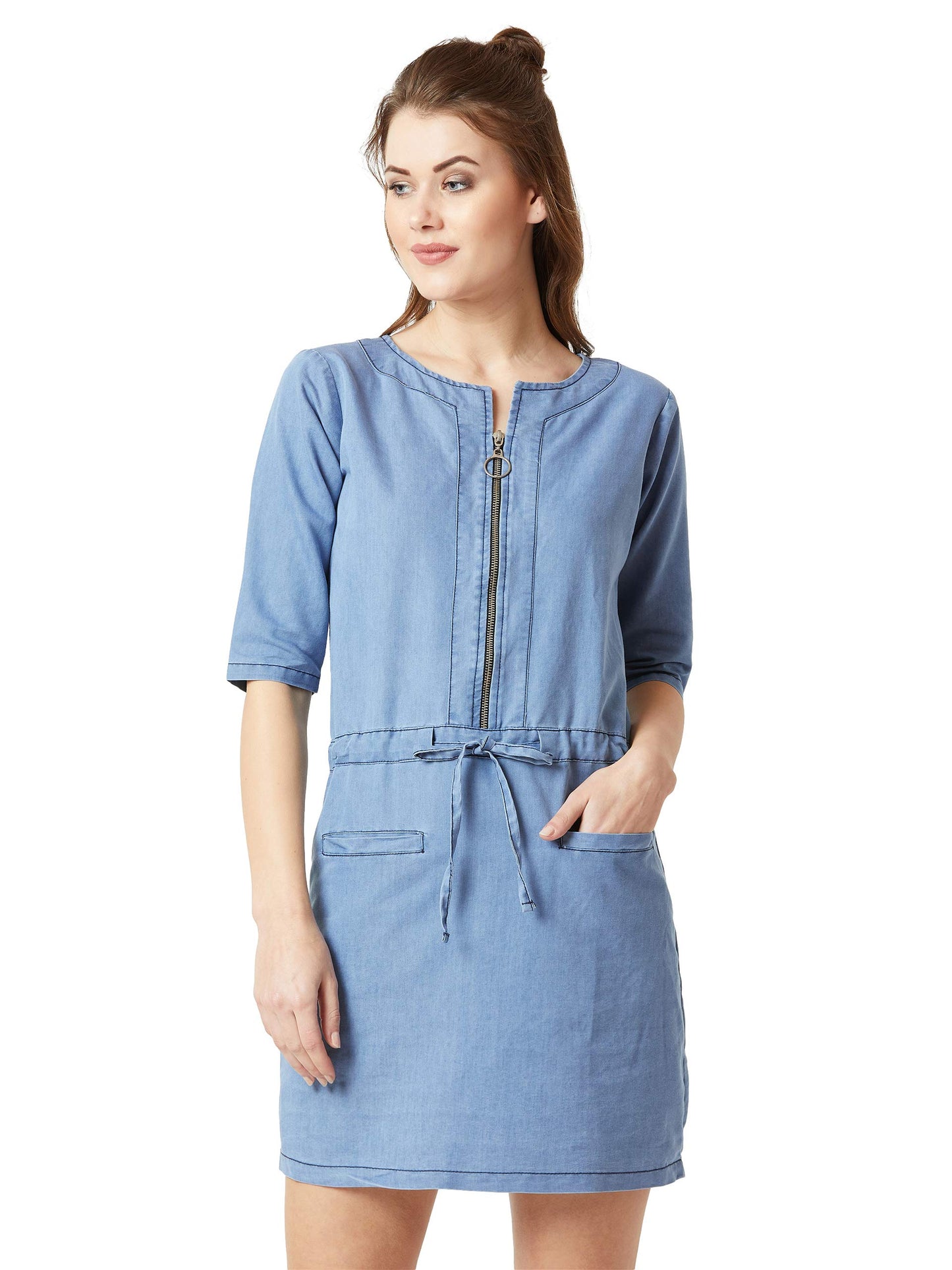 Miss Chase WomenS Denim Midi Shift Dress(Mcaw18Den04-29-158-06,Light Blue,X-Large)
