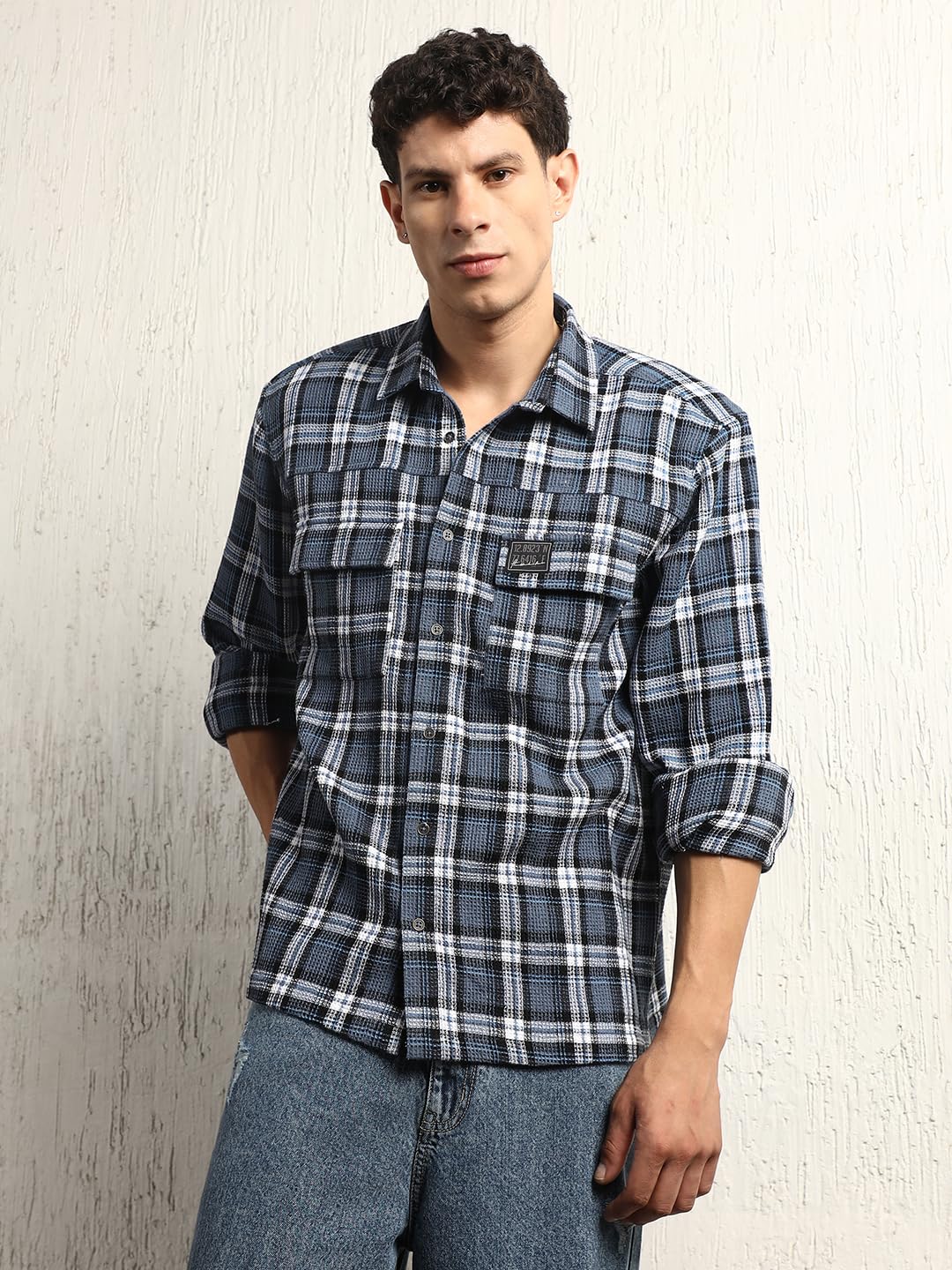 Hubberholme Men Summer Cotton Spread Collar Long Sleeves Oversized Casual Shirt 30