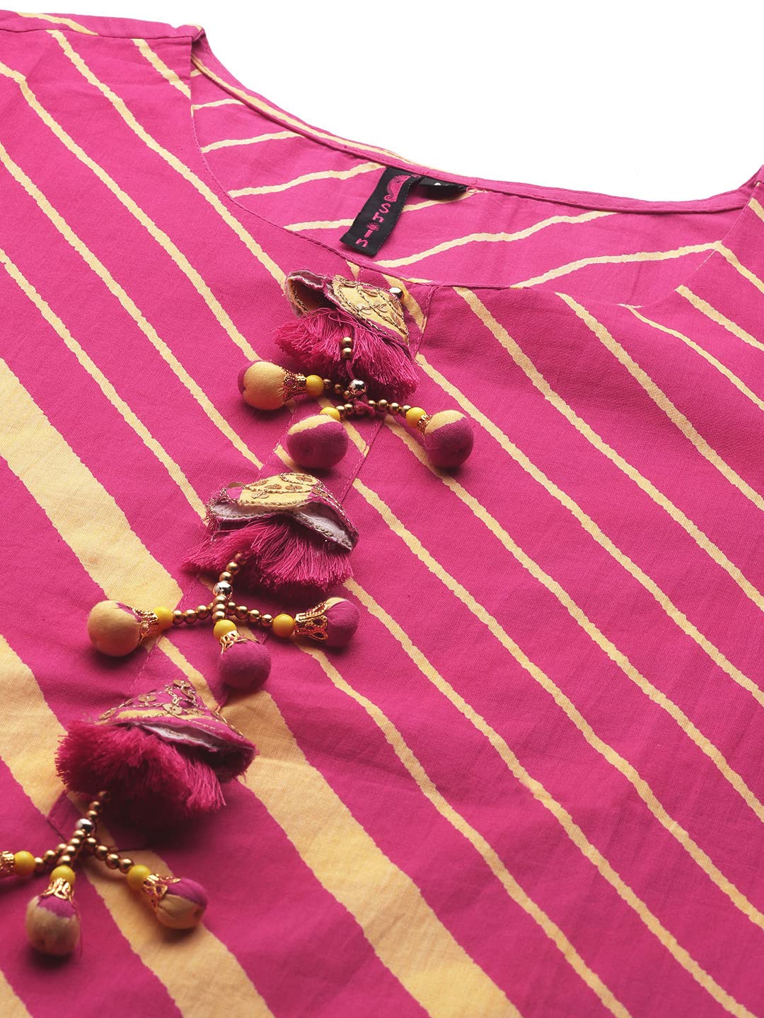 ishin Women's Cotton Pink Embroidered A-Line Kurta with Trouser & Dupatta