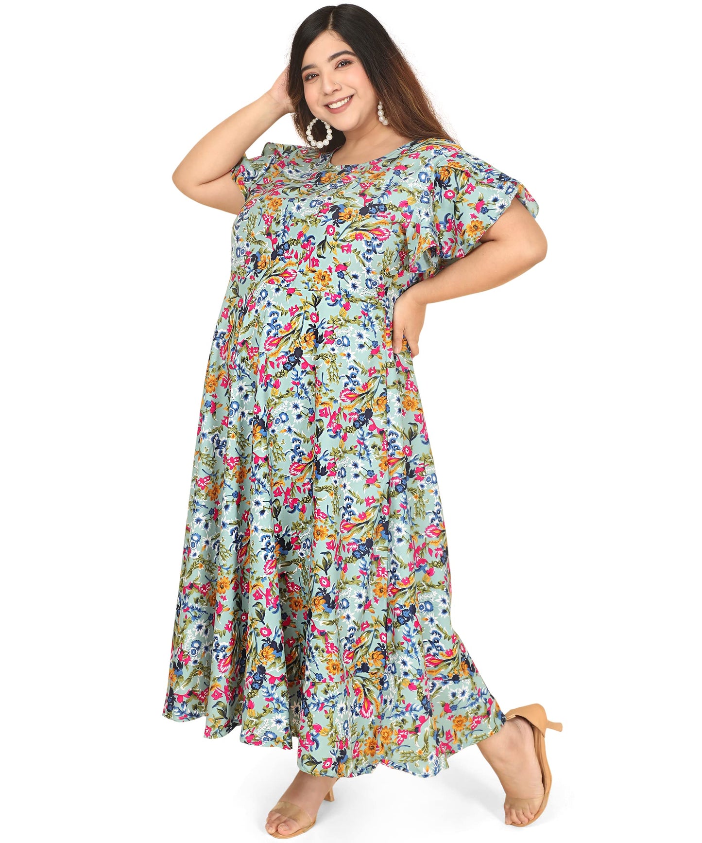 Oomph! WomenS Western & Fusion Wear Crepe A-Line Maxi Dress - Green